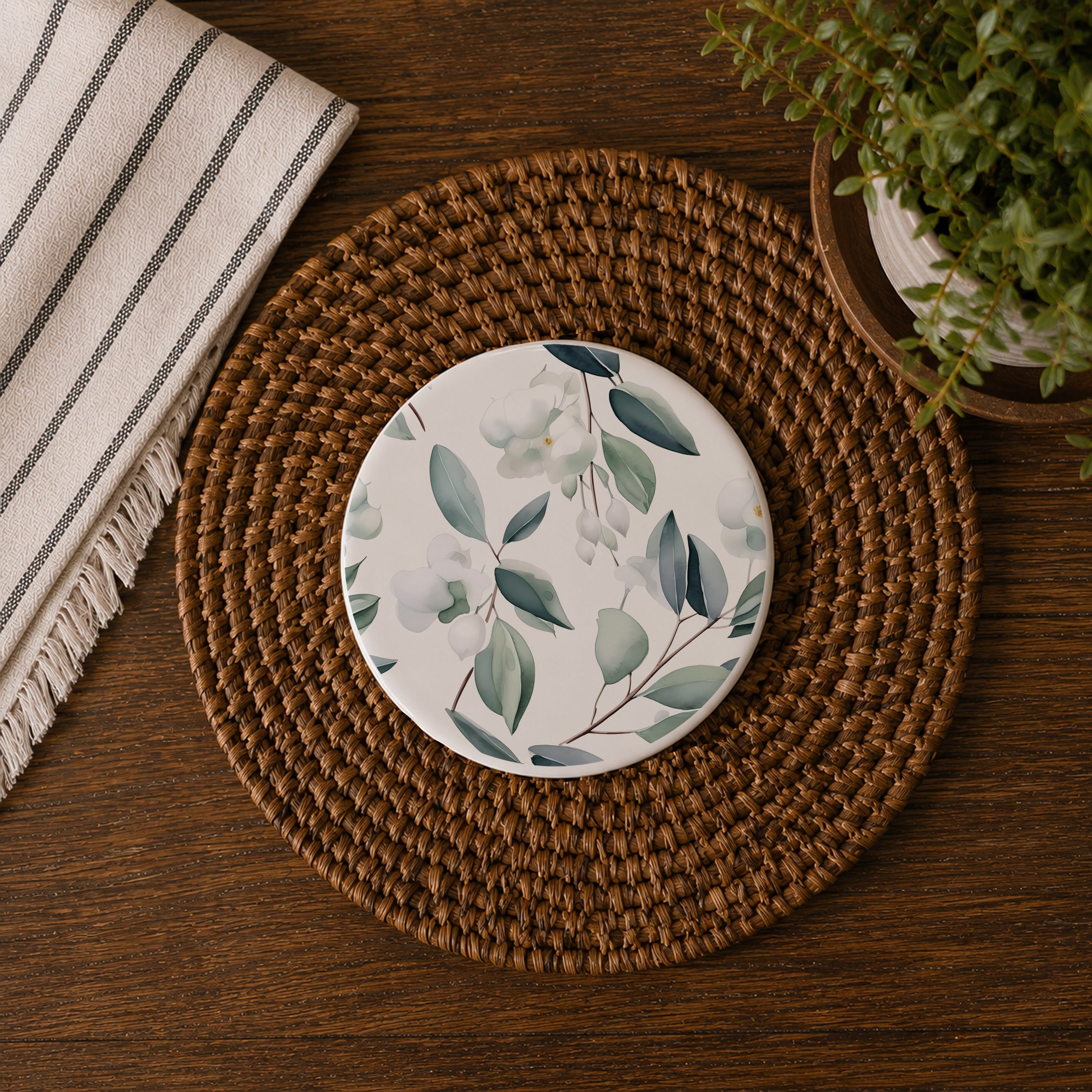 Eucalyptus Ceramic Coasters — Set of 6