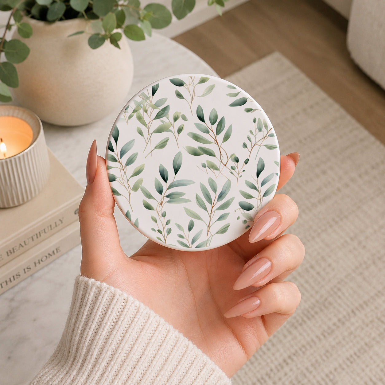 Eucalyptus Ceramic Coasters — Set of 6