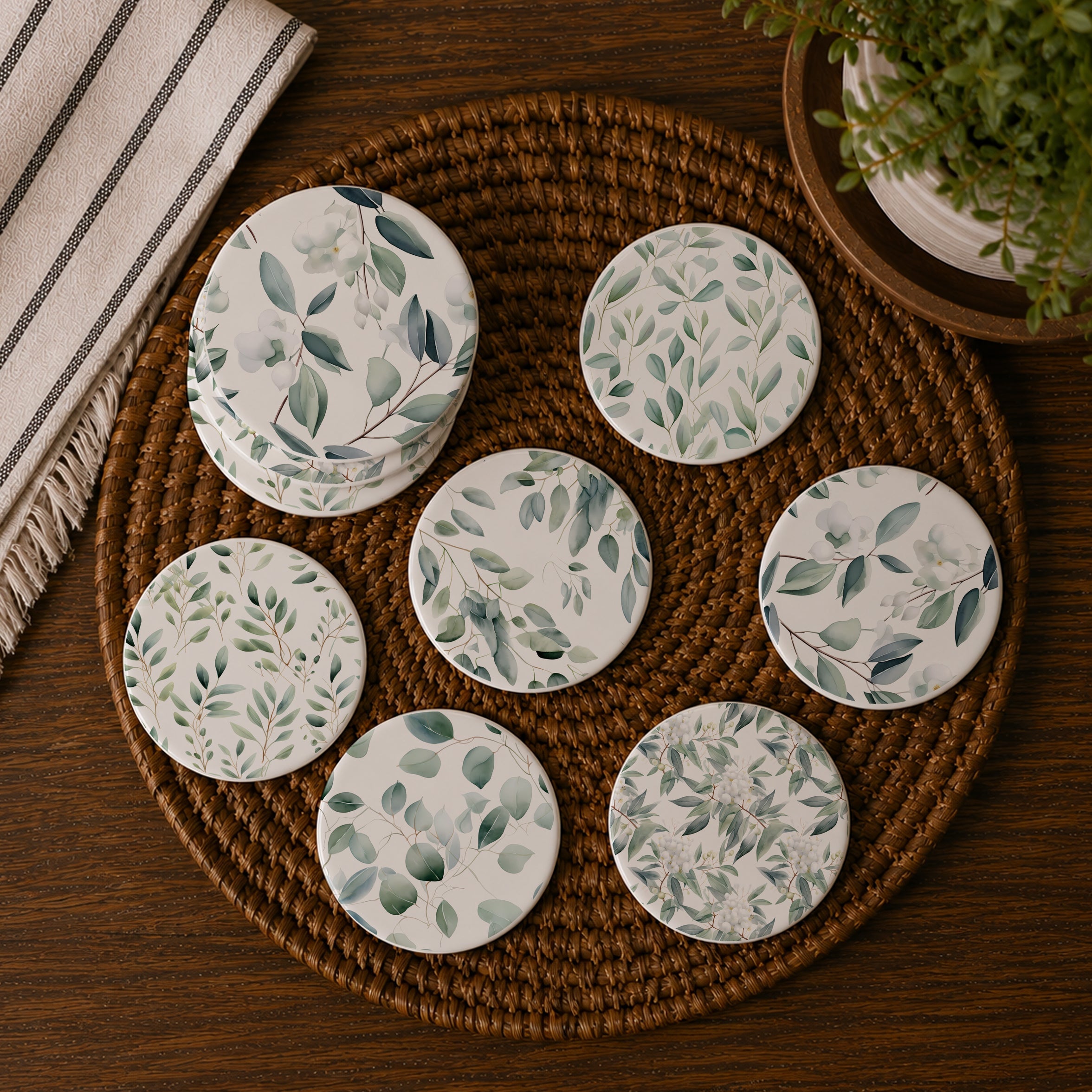 Eucalyptus Ceramic Coasters — Set of 6