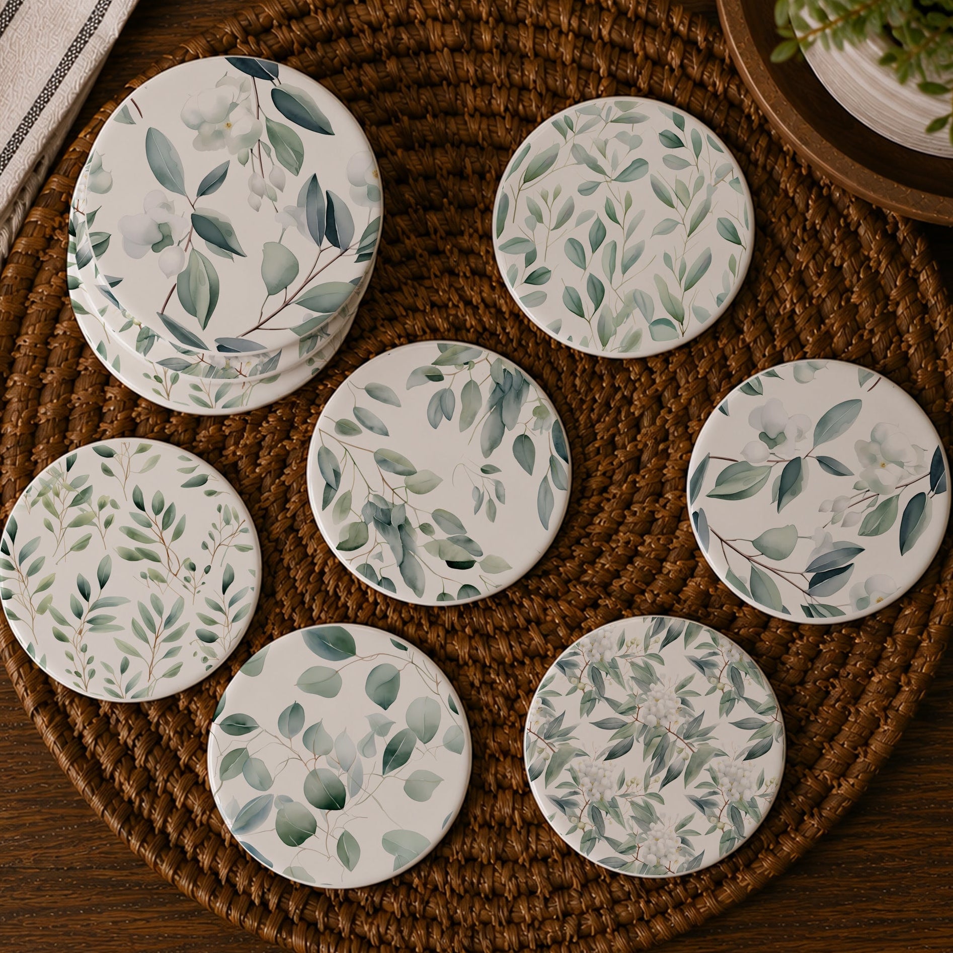 Eucalyptus Ceramic Coasters — Set of 6