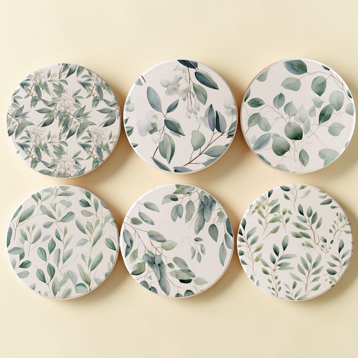 Eucalyptus Ceramic Coasters — Set of 6