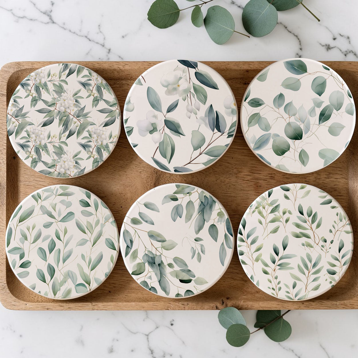 Eucalyptus Ceramic Coasters — Set of 6