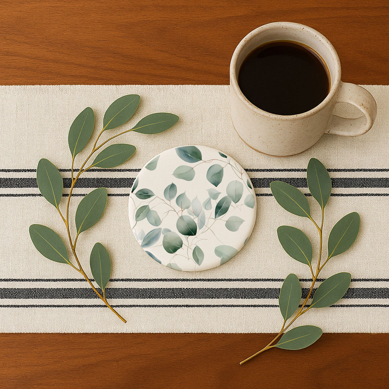 Eucalyptus Ceramic Coasters — Set of 6