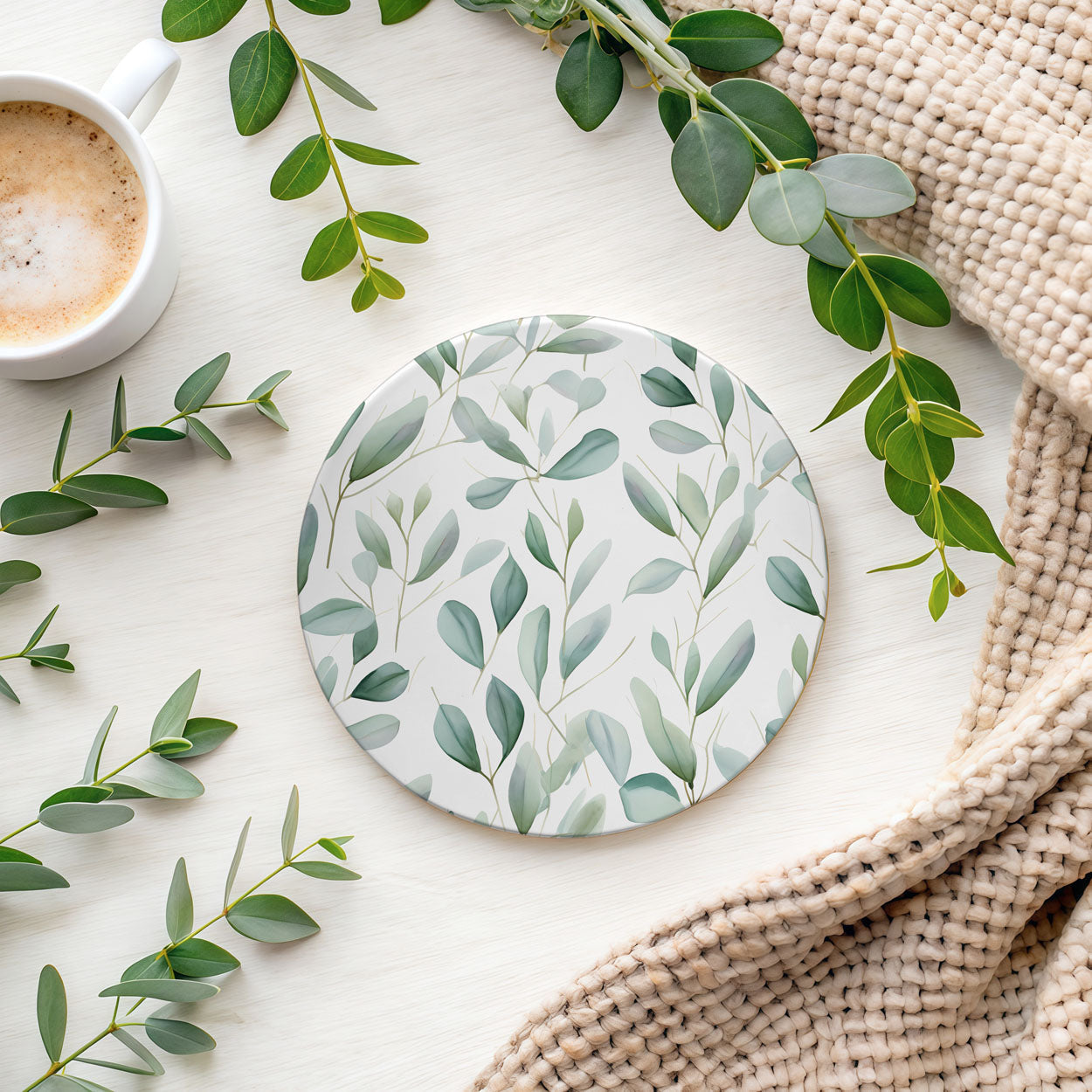 Eucalyptus Ceramic Coasters — Set of 6