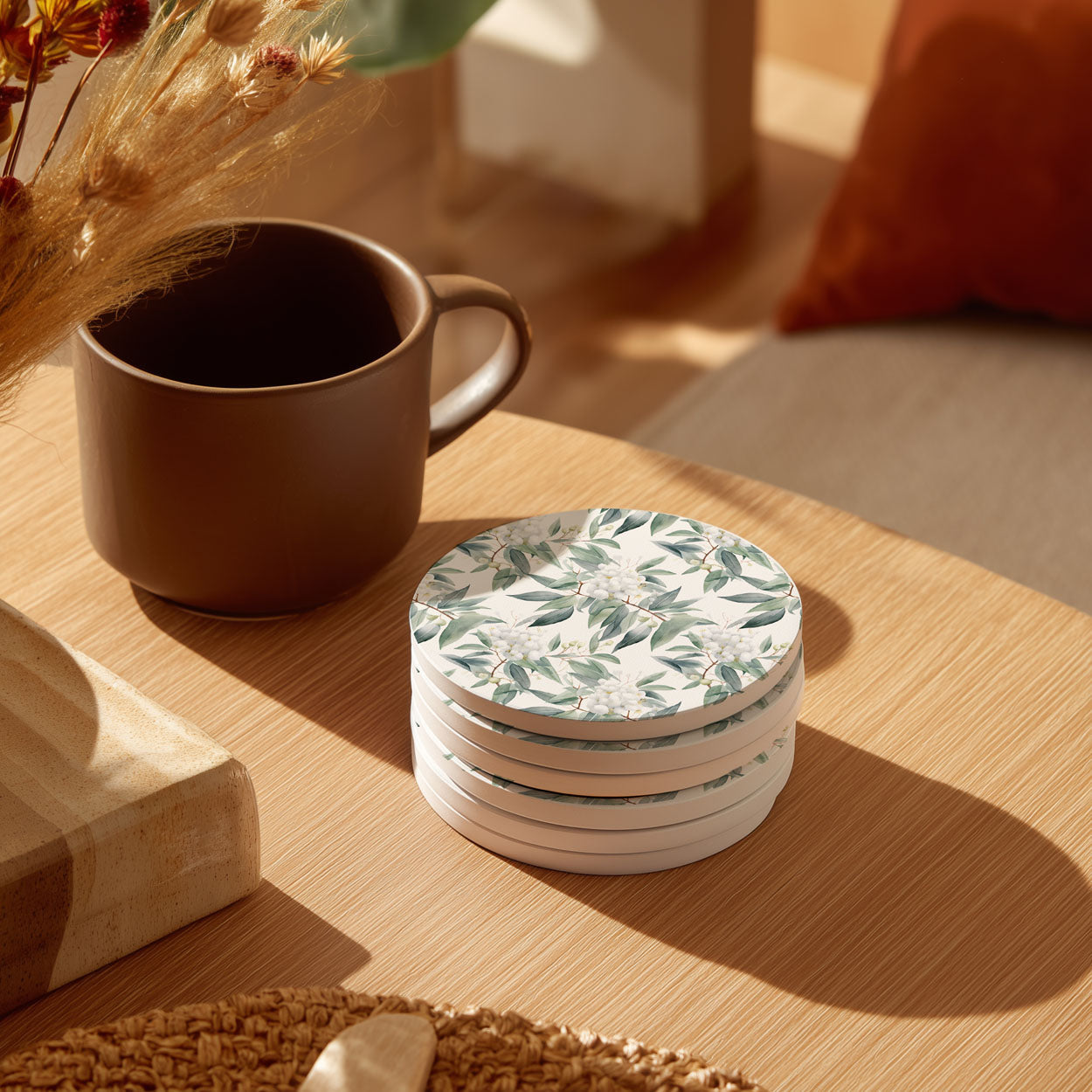 Eucalyptus Ceramic Coasters — Set of 6