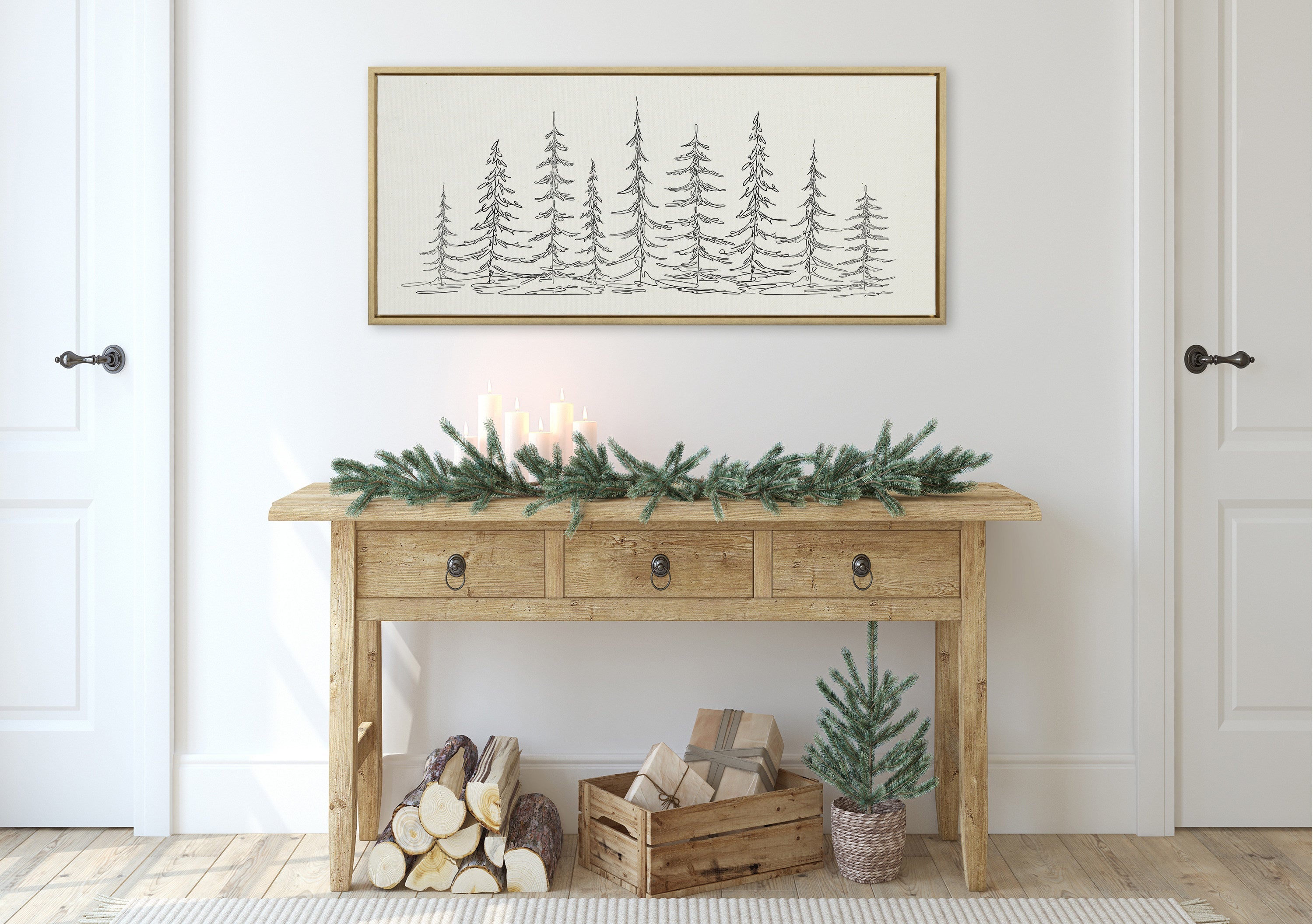 Sylvie Minimalist Evergreen Trees Framed Canvas Art