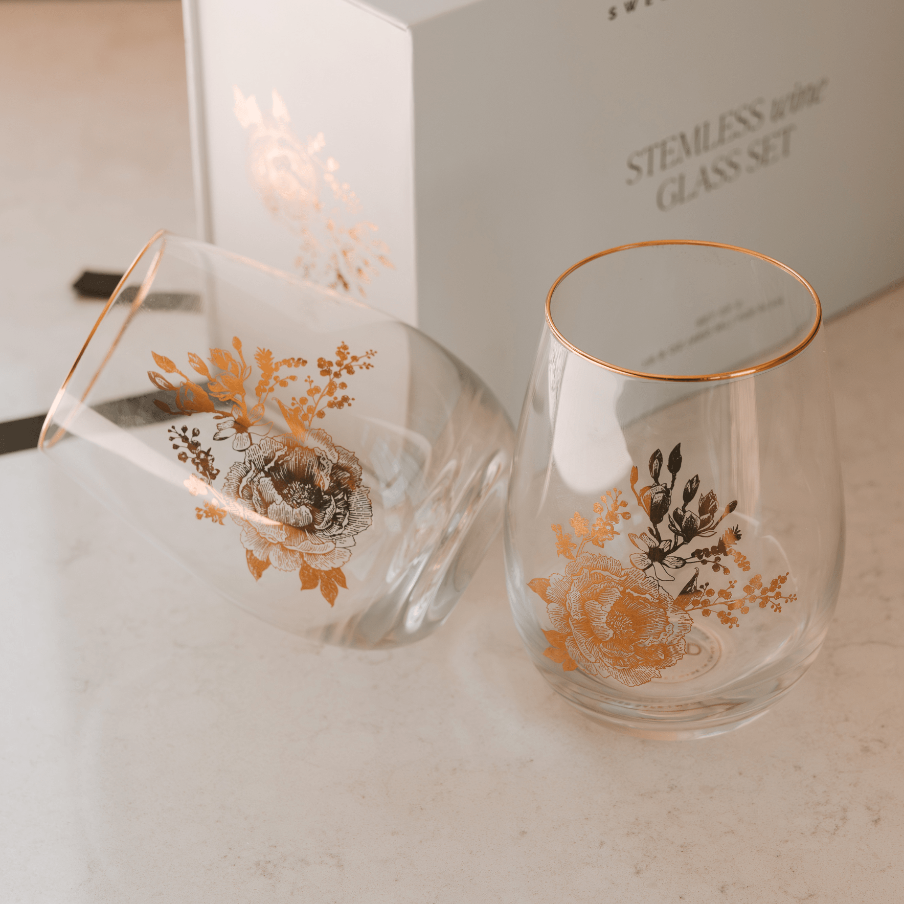 Delft stemless wine glass set