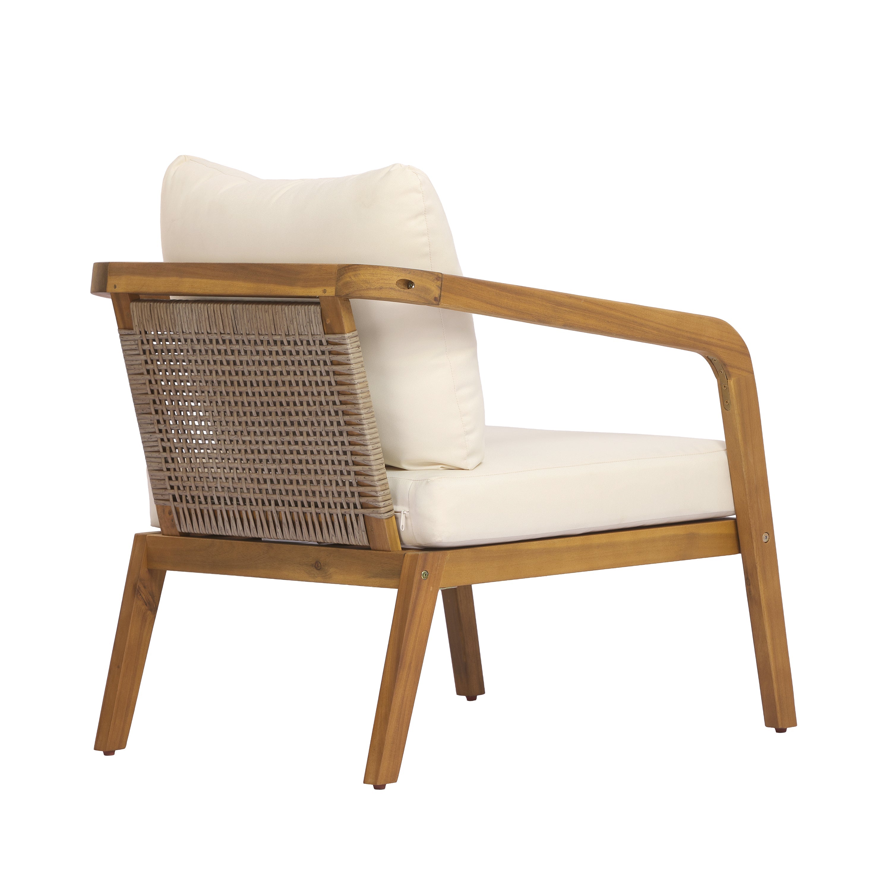 Acacia Wood Outdoor Patio Club Chair with PE Wicker Backrest & Cushions (Set of 2)