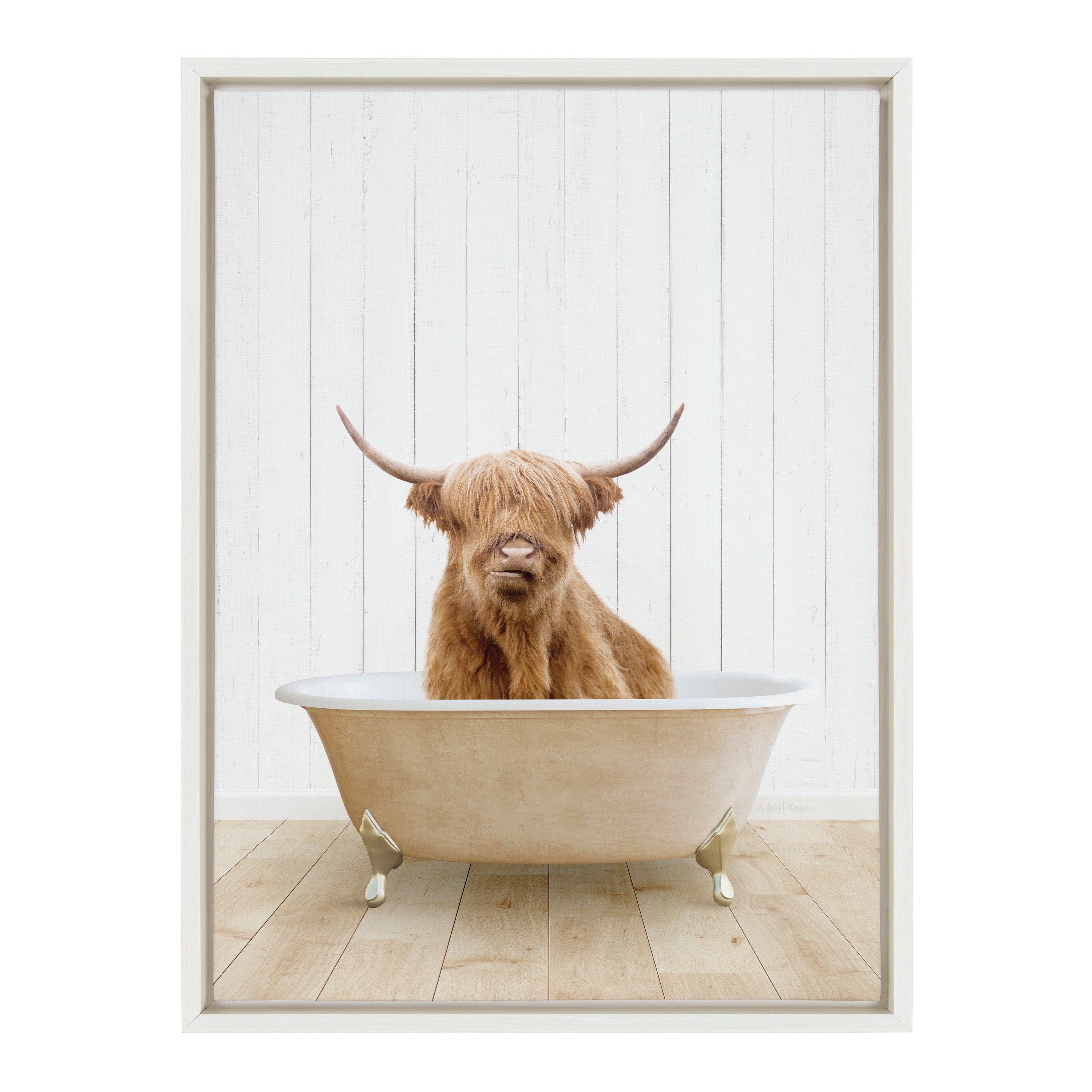 Sylvie Highland Cow Farmhouse Bath Framed Canvas Art