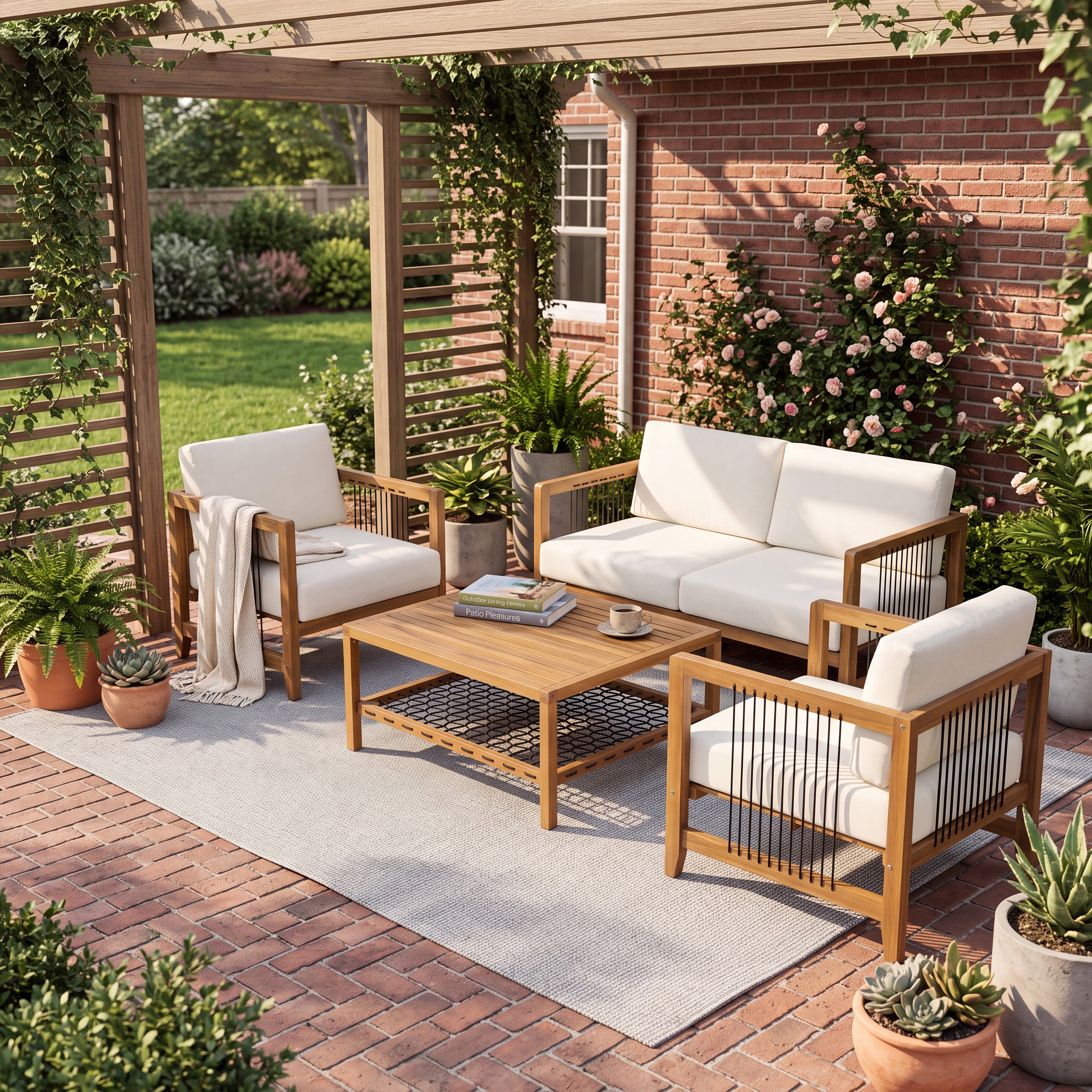 4-Piece Acacia Wood Patio Conversation Set