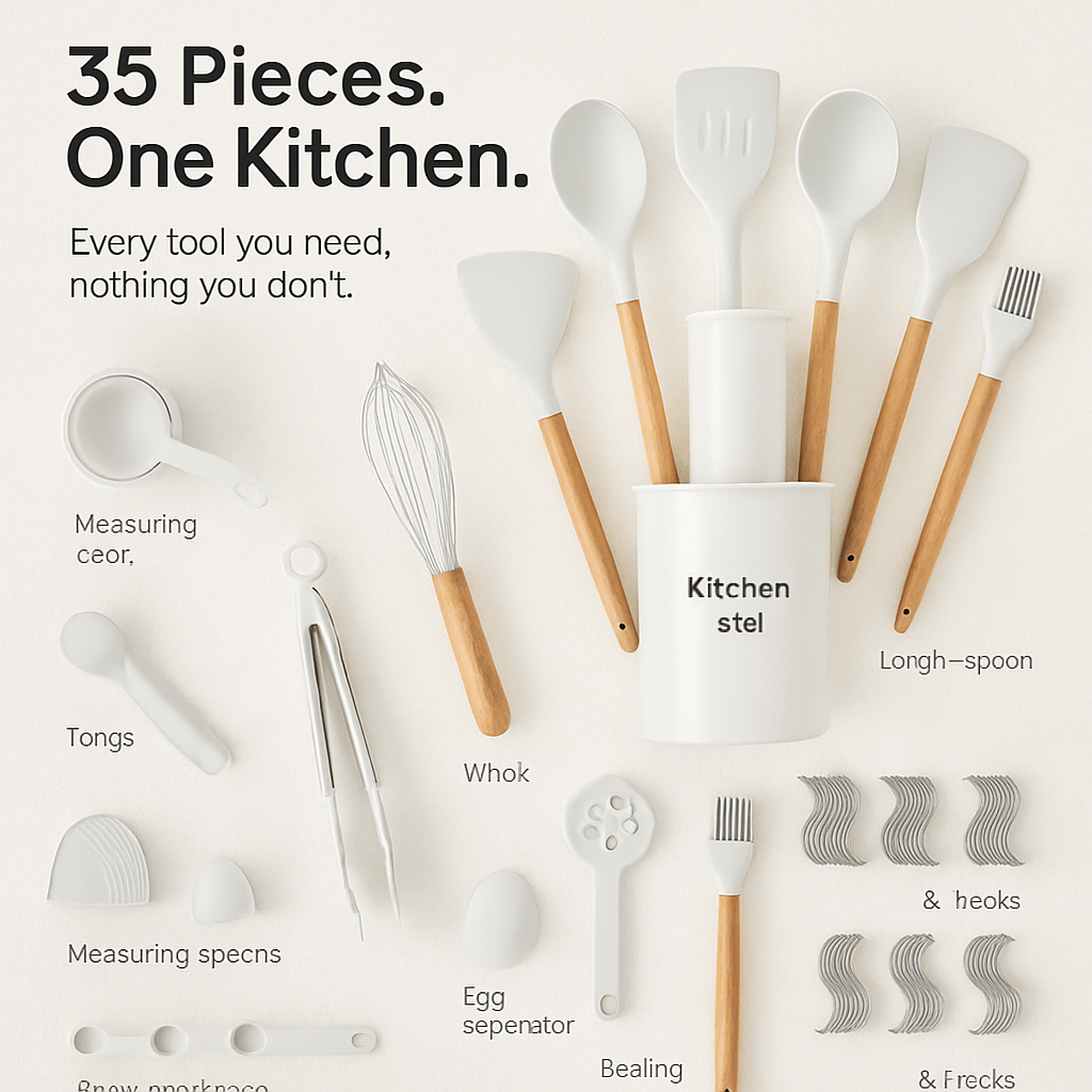 35-Piece Silicone Kitchen Utensil Set with Holder – alternate product view