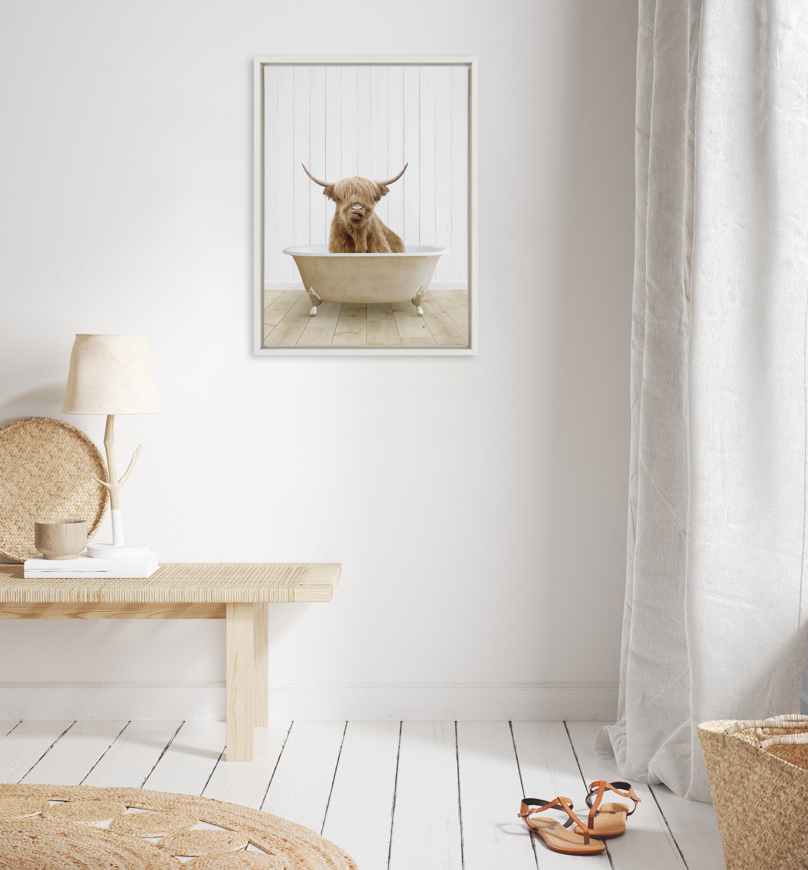 Sylvie Highland Cow Farmhouse Bath Framed Canvas Art