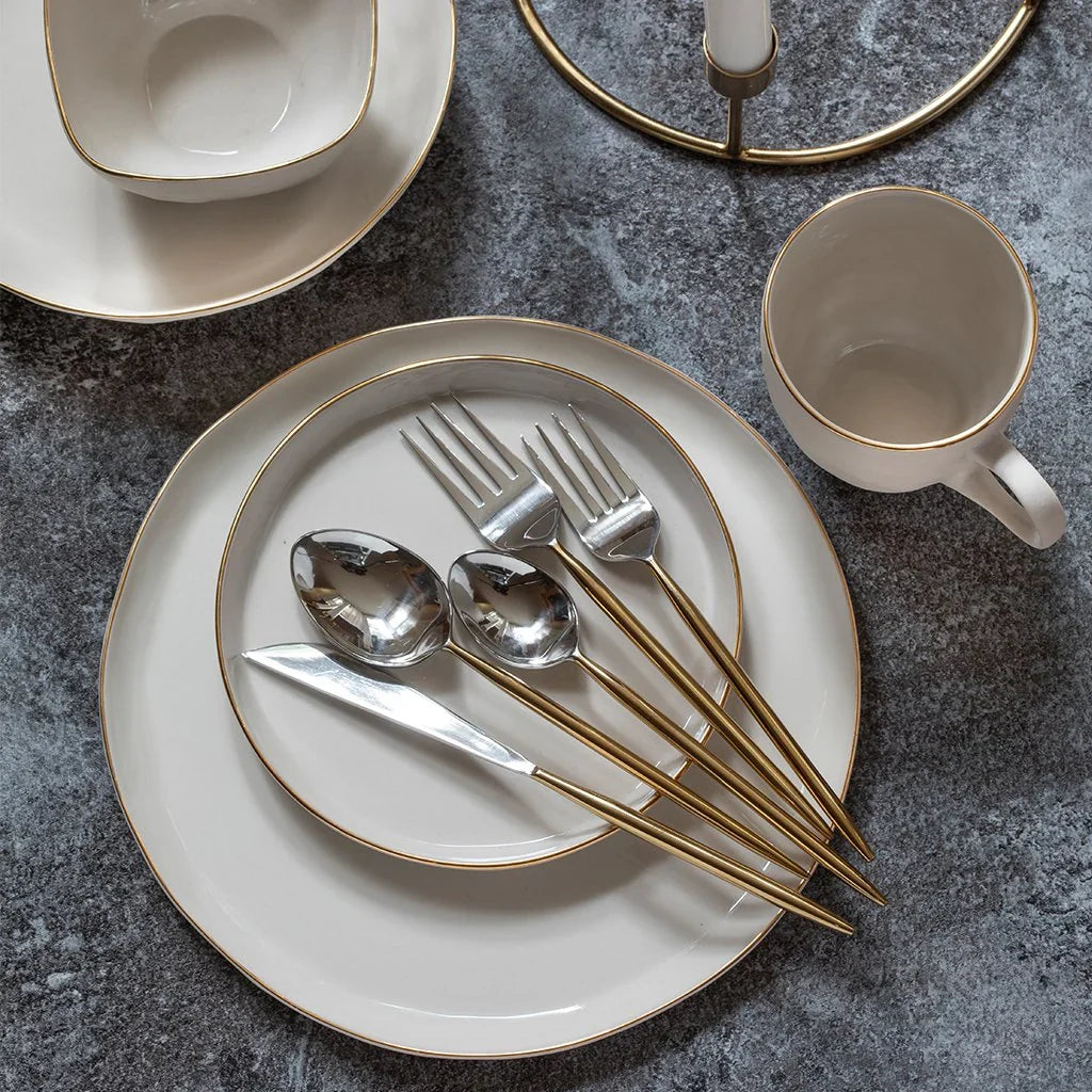 Tam Pearl Stoneware Dinner Plate with Gold Rim