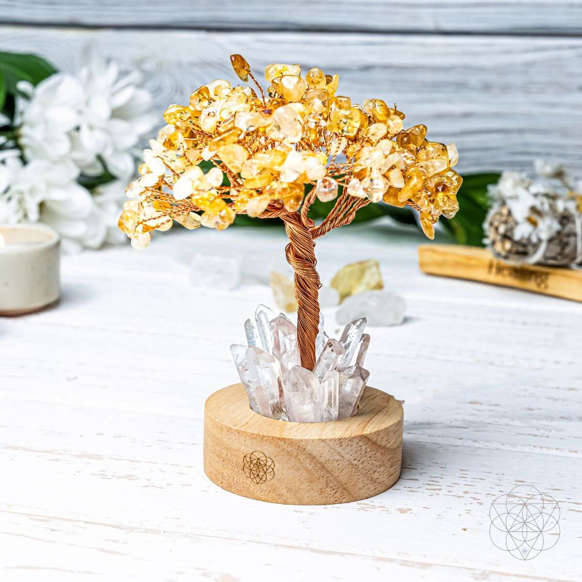 Citrine & Clear Quartz Gemstone Tree Lamp