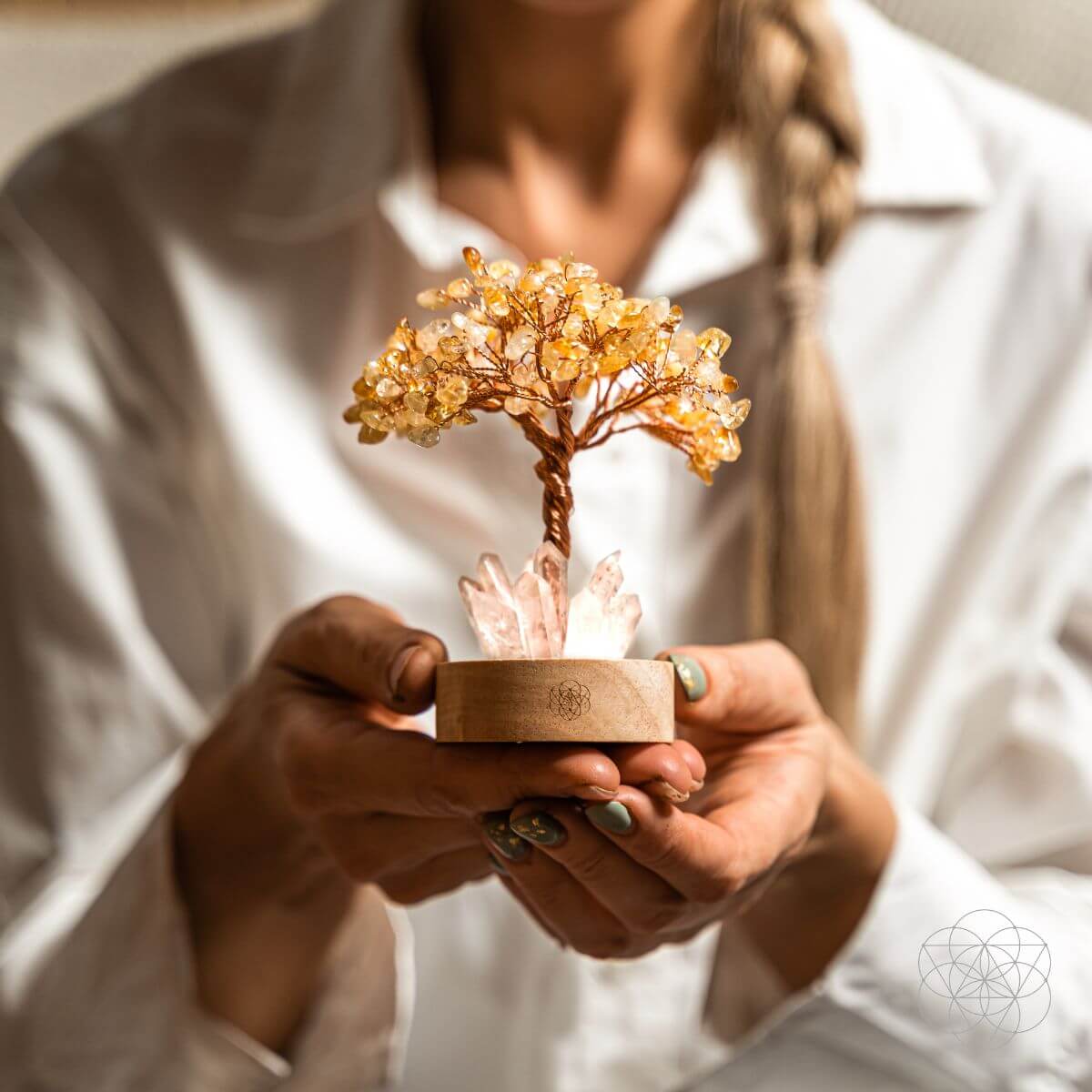 Citrine & Clear Quartz Gemstone Tree Lamp