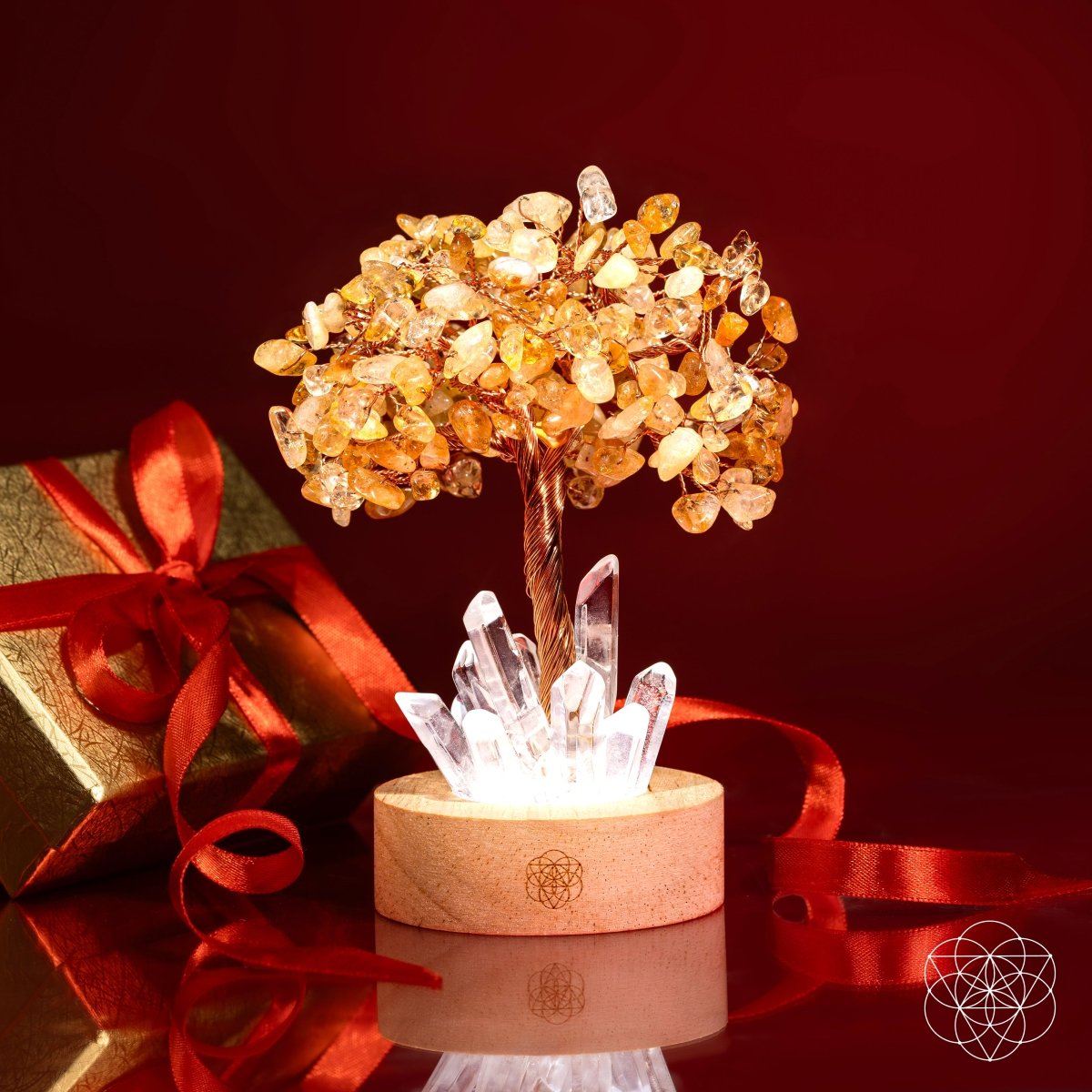 Citrine & Clear Quartz Gemstone Tree Lamp
