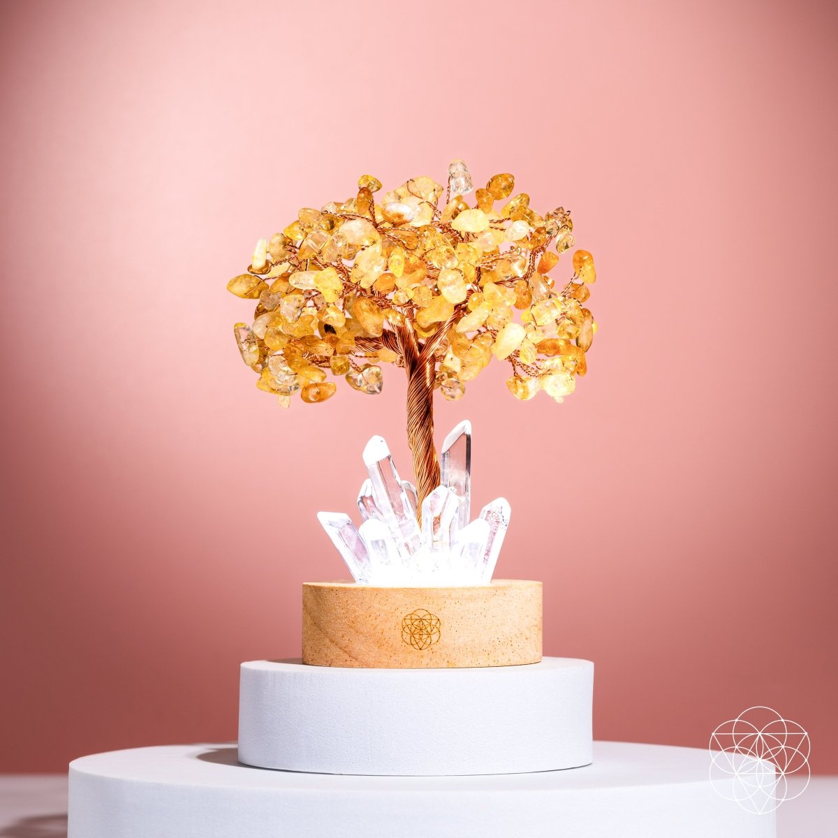 Citrine & Clear Quartz Gemstone Tree Lamp