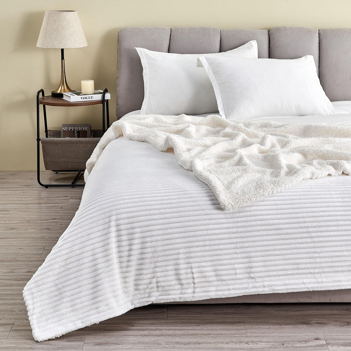 Corduroy ribbed sherpa blanket