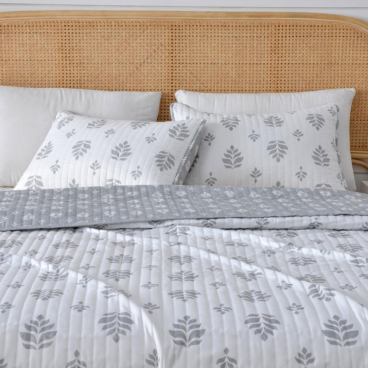 Colette French floral quilt set in blue and grey