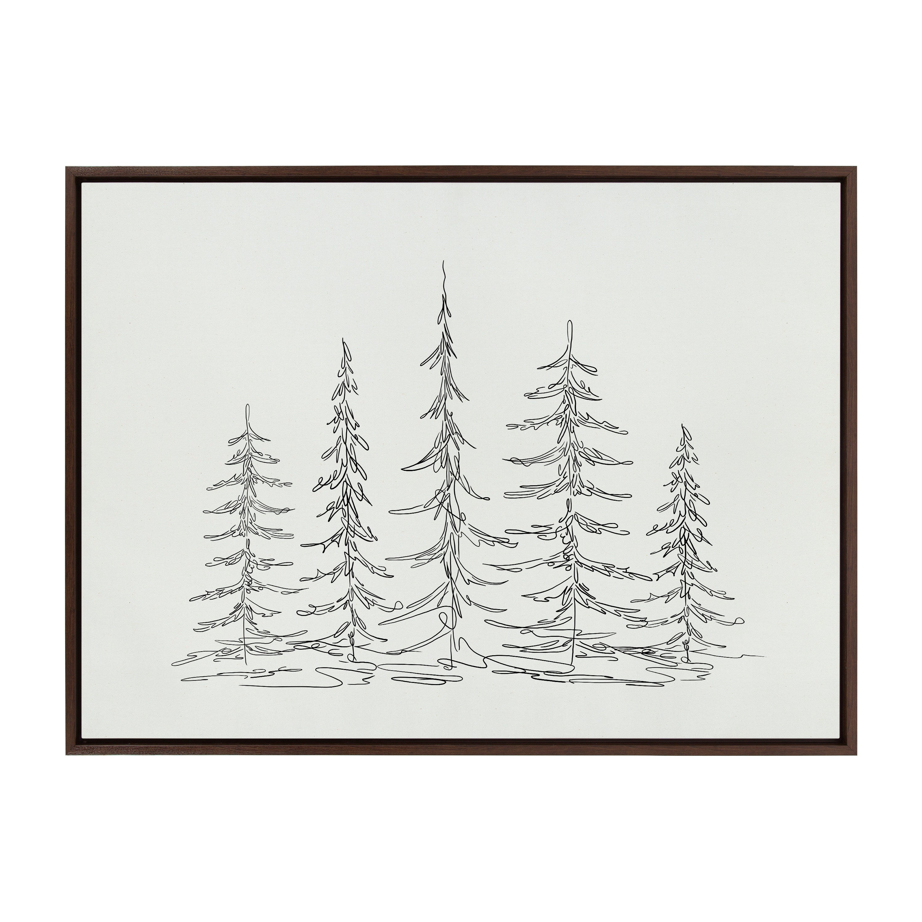 Sylvie Minimalist Evergreen Trees Framed Canvas Art