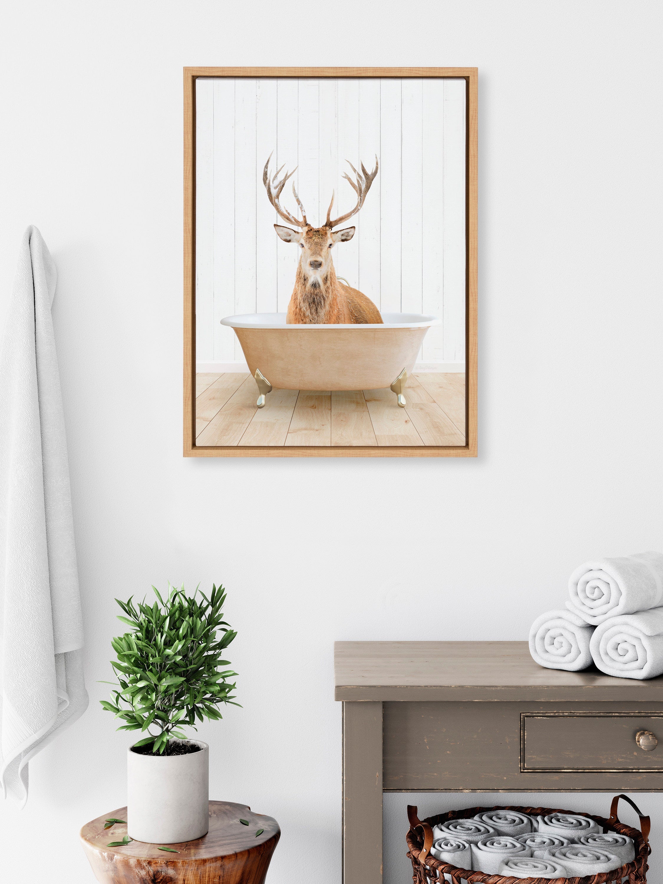 Sylvie Stag Farmhouse Bath Framed Canvas by Amy Peterson Art Studio
