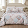 DaDa Bedding Hint of Mint Pastel Cotton Patchwork Quilt Set