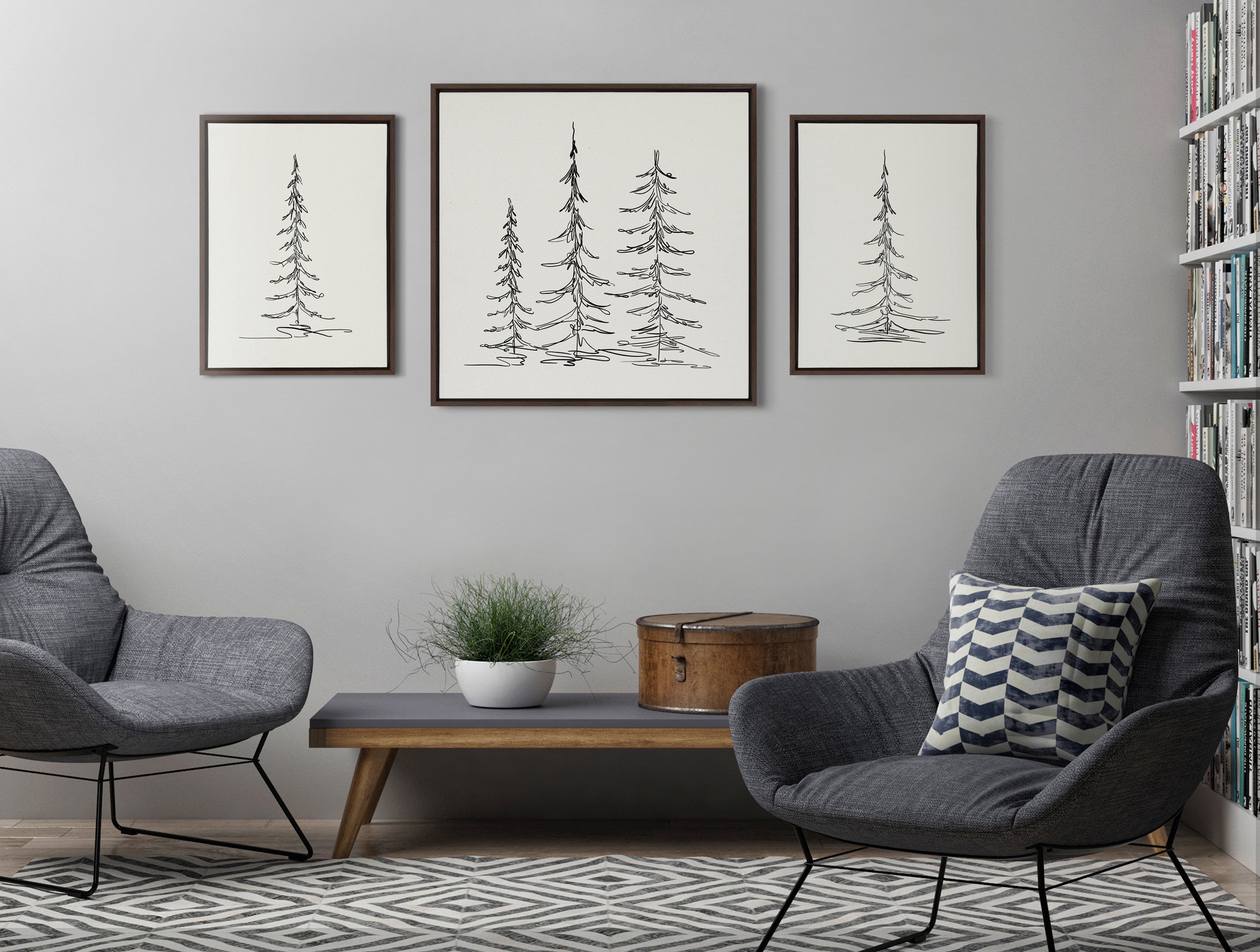 Sylvie Minimalist Evergreen Trees Framed Canvas Art