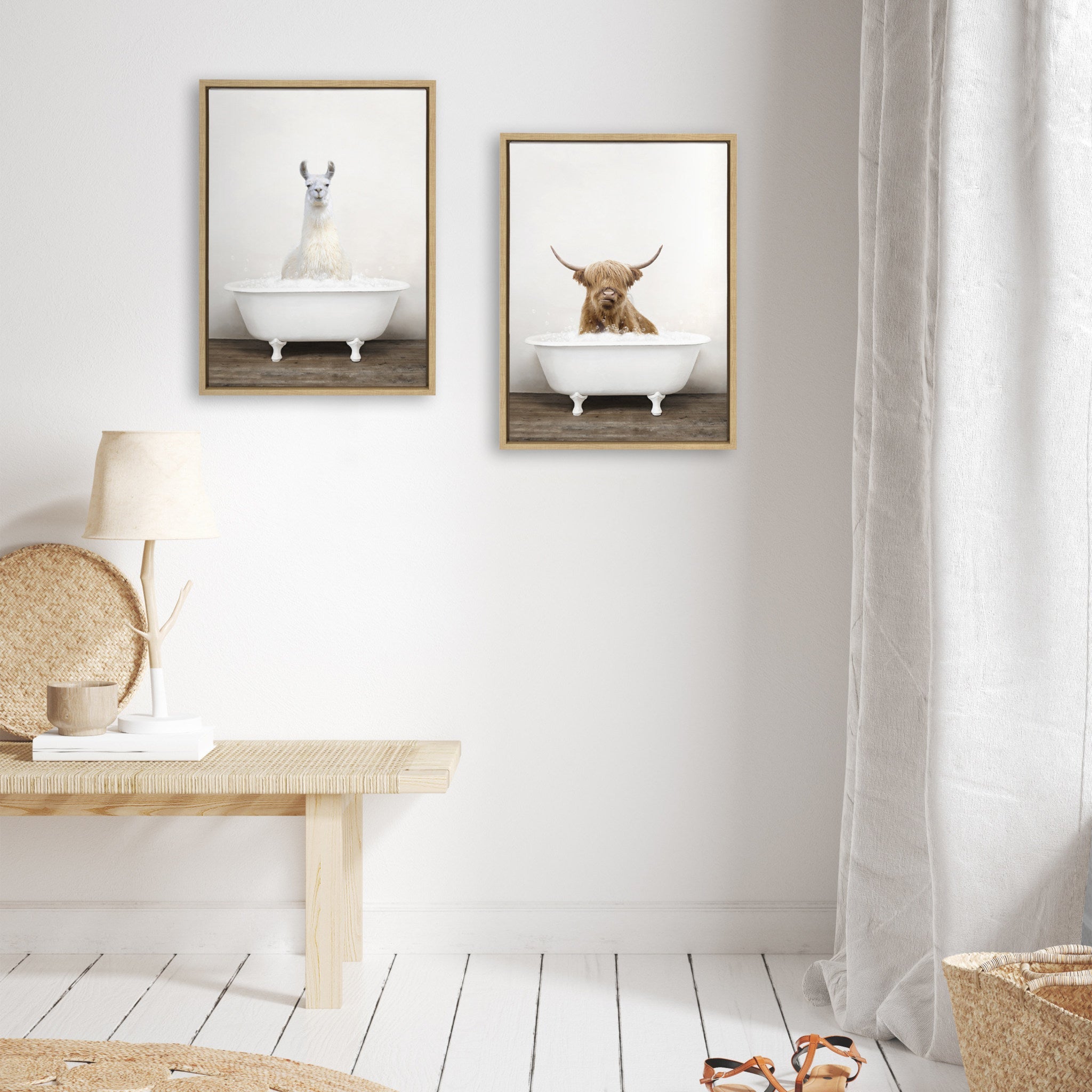 Sylvie Highland Cow & Llama 2-Piece Framed Canvas Art Set