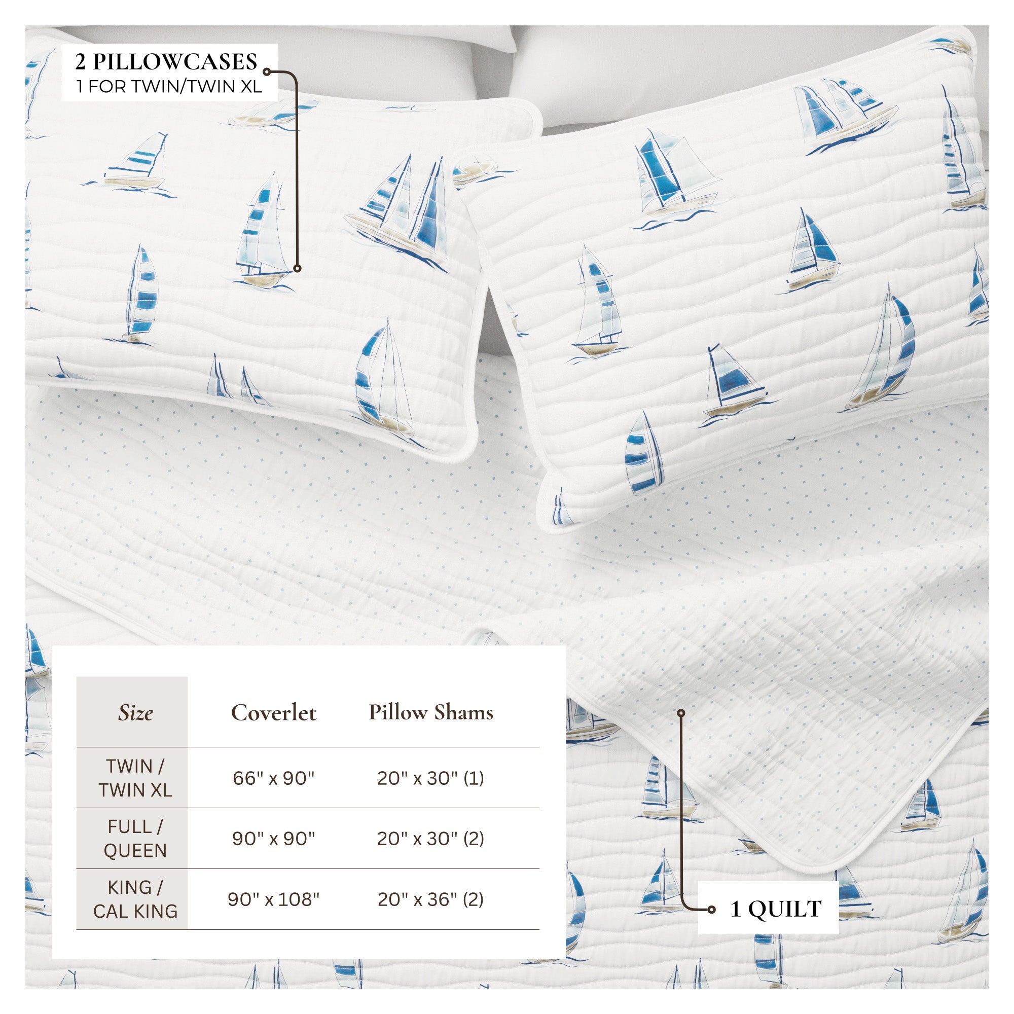 Coastal Blue Sailboat Quilt Set - Marzano Collection