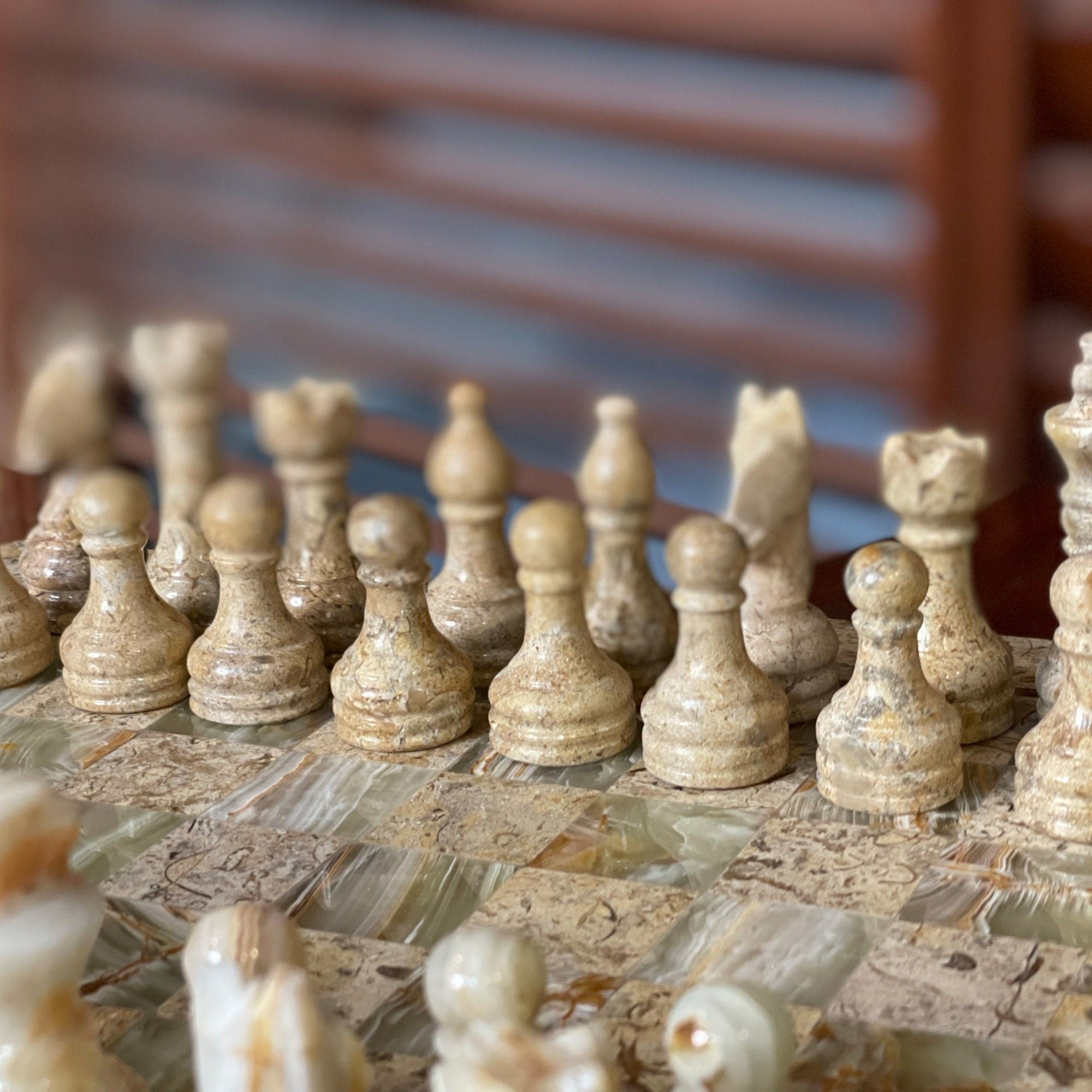 Coral Green Onyx Marble Chess Set 12 Inches - High Quality Handmade