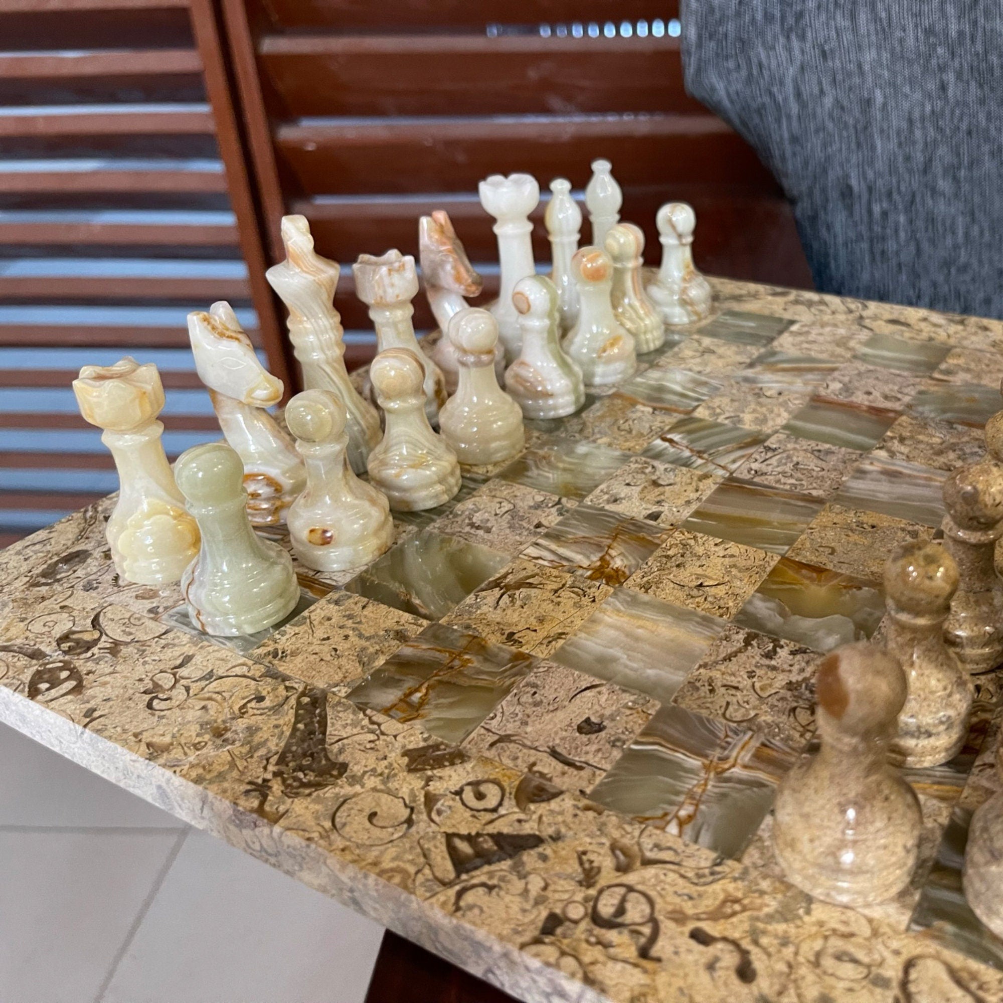 Coral Green Onyx Marble Chess Set 12 Inches - High Quality Handmade
