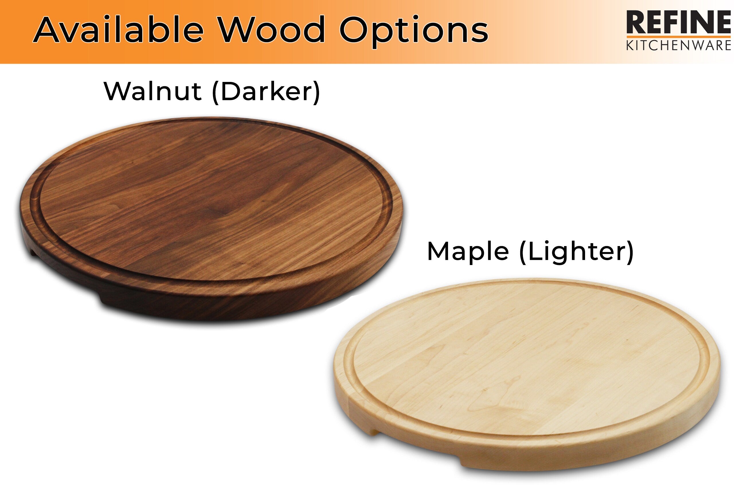18" Round Wood Cutting Board with Feet & Juice Groove – alternate product view