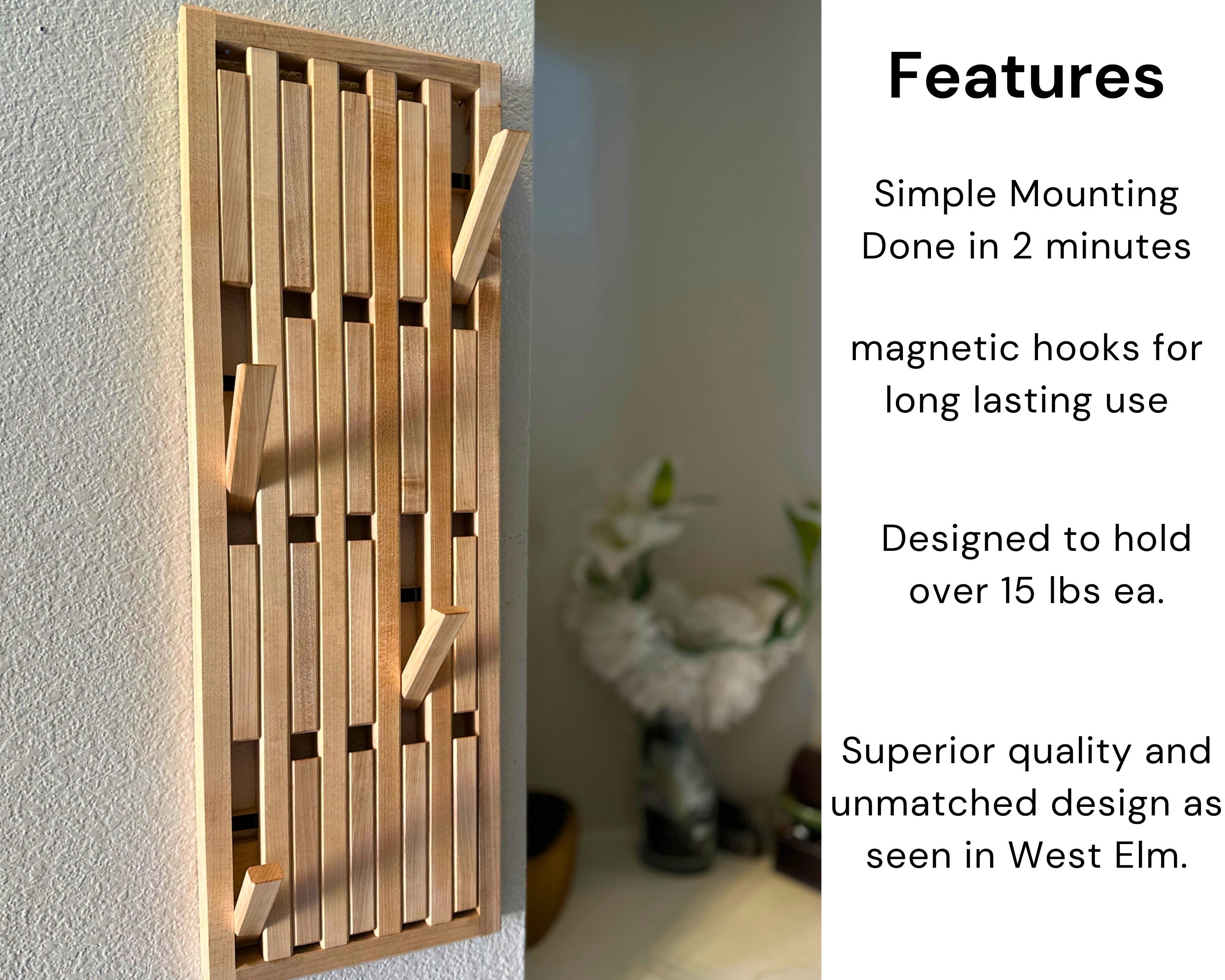Magnetic Coat Rack with Flip-Down Hooks | Entryway Organizer