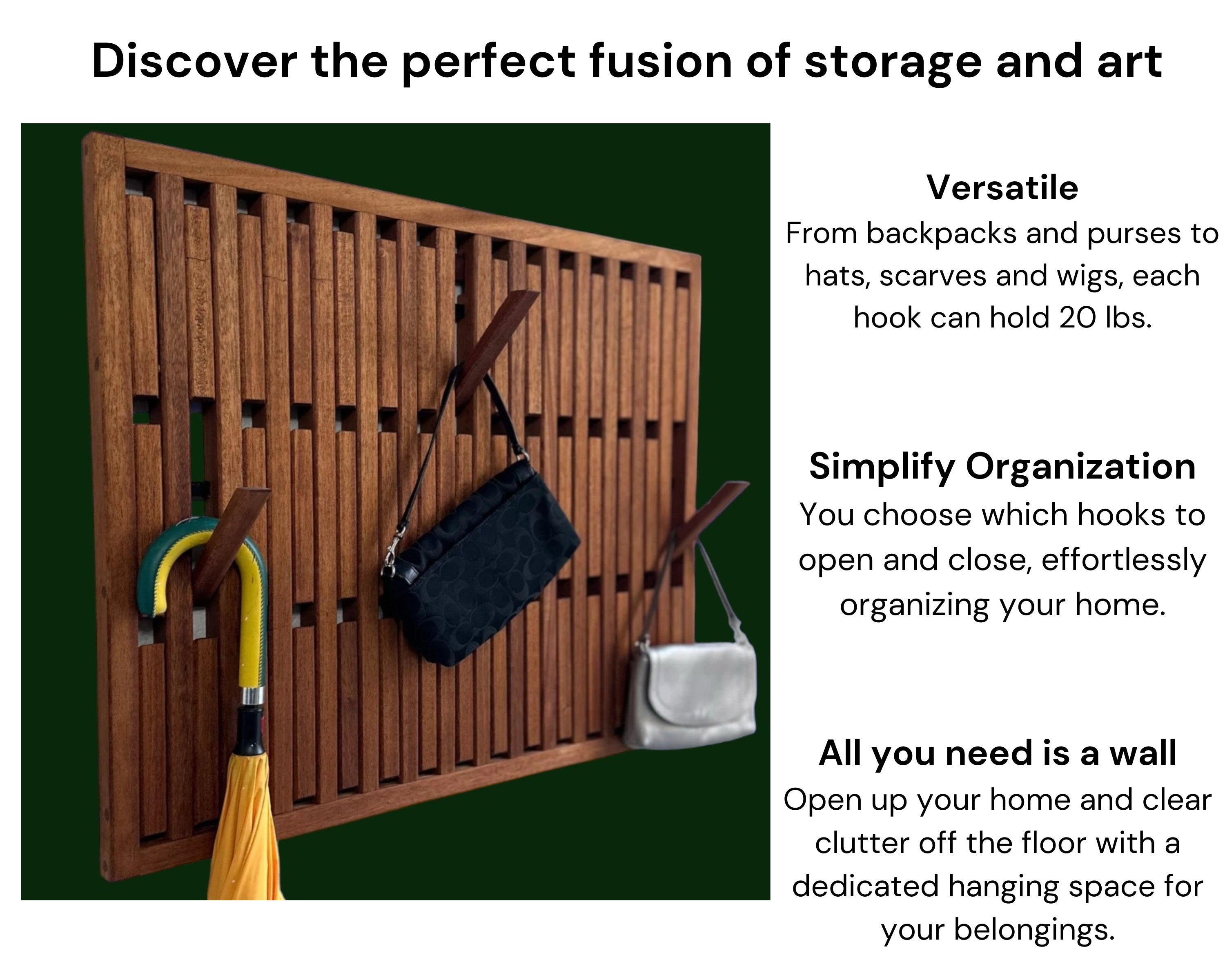 Magnetic Coat Rack with Flip-Down Hooks | Entryway Organizer