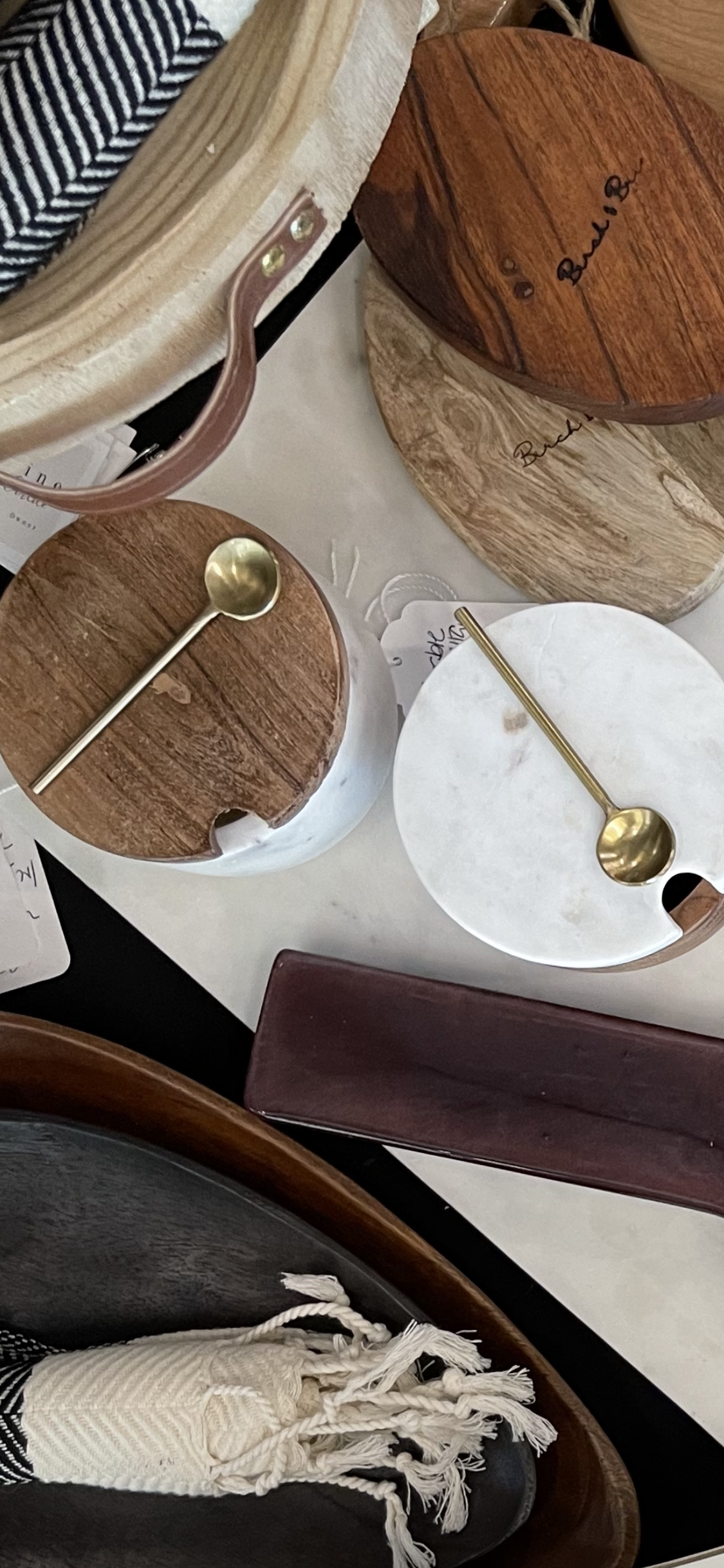 Marble salt cellar set with lid and spoon