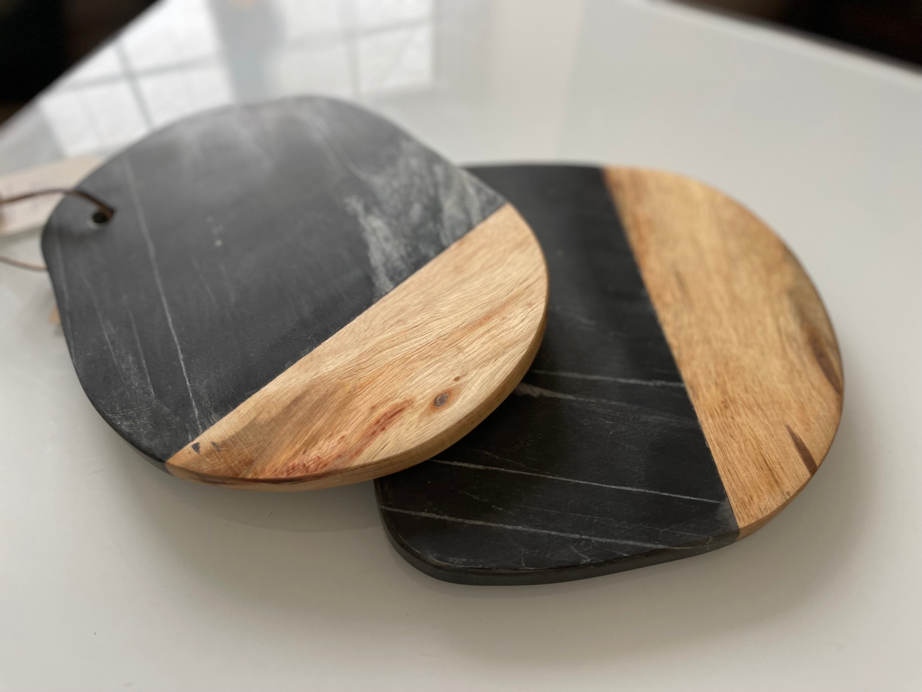Black marble and wood cheese board