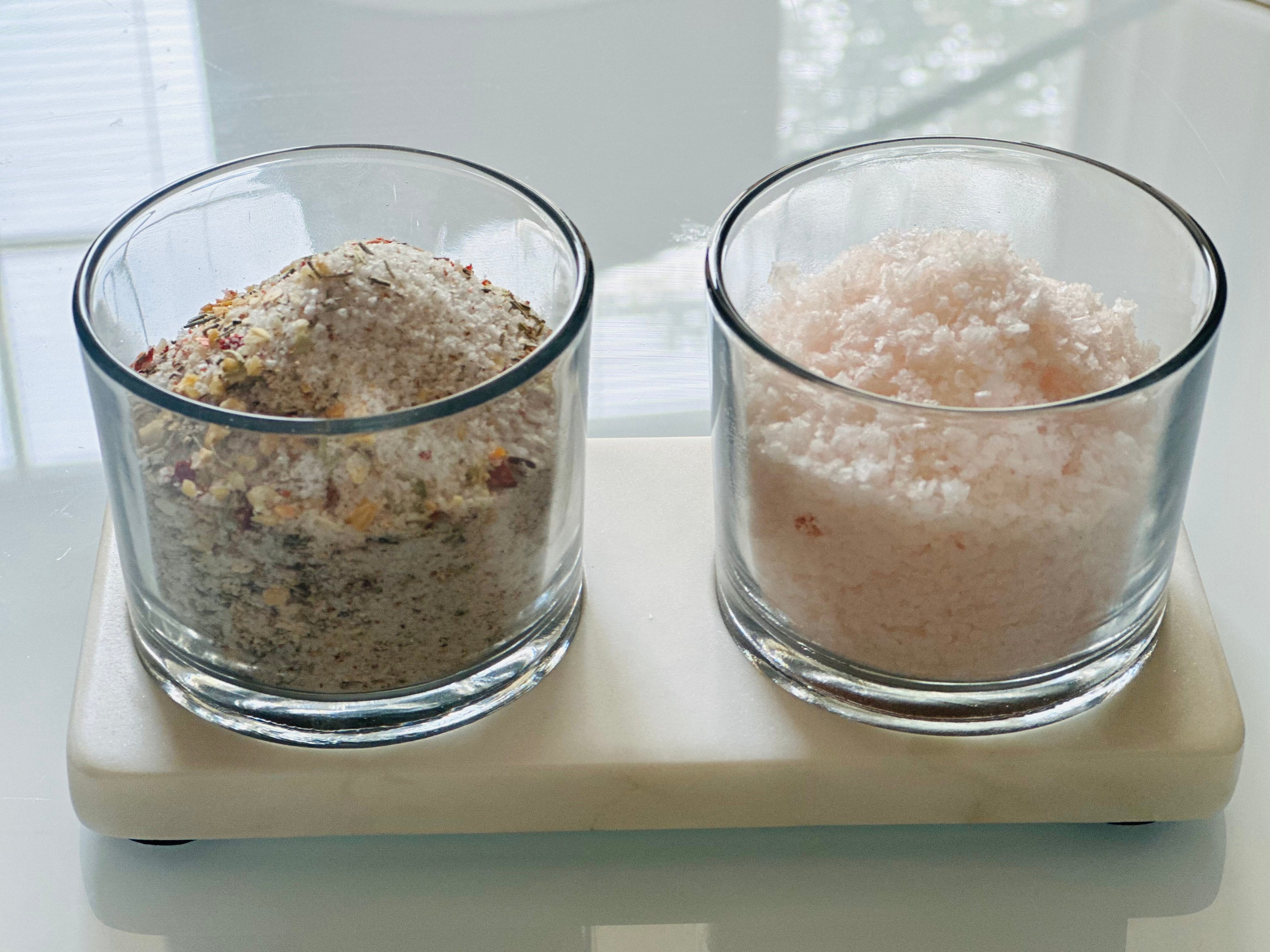 Glass and marble condiment set