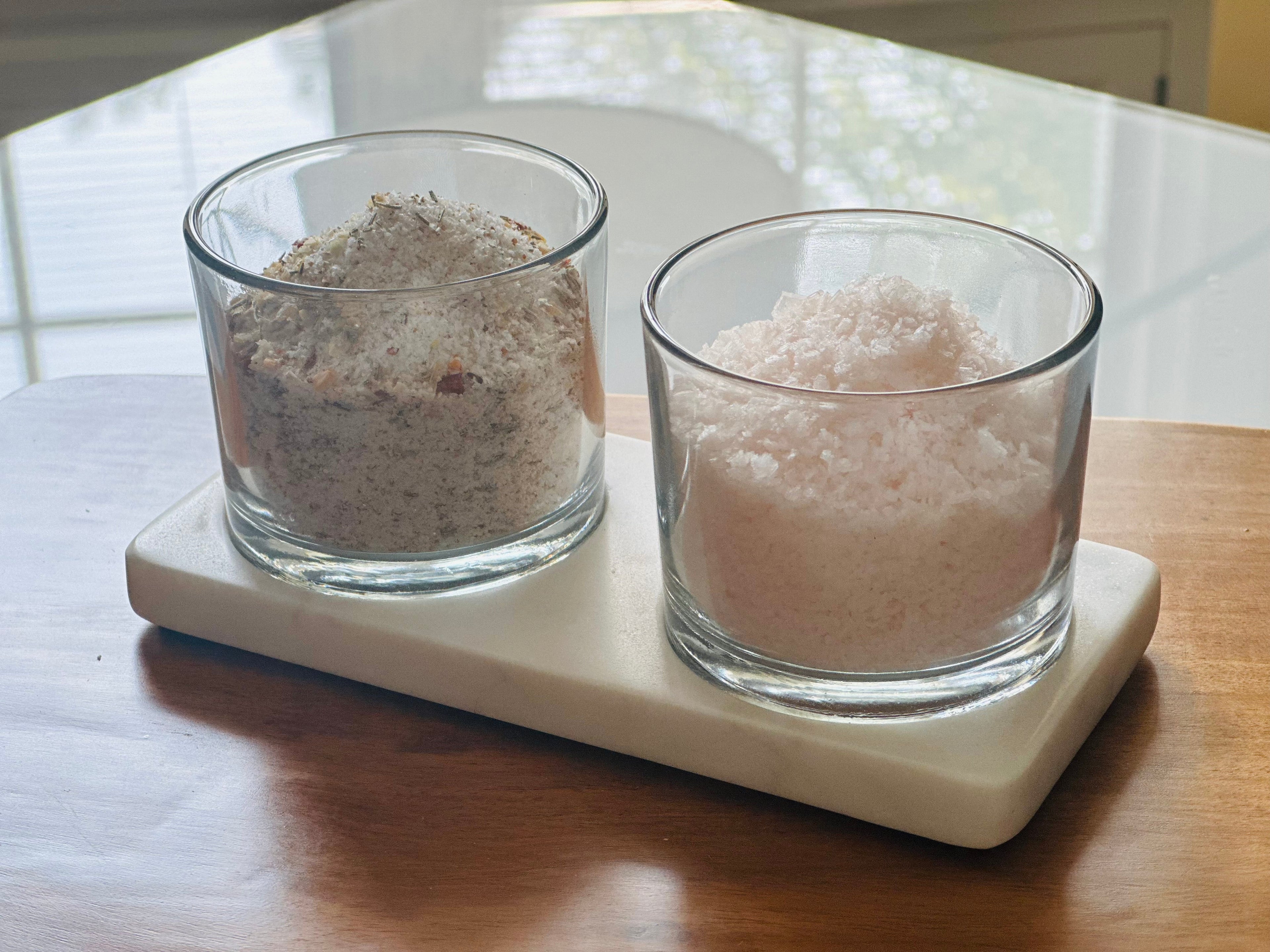 Glass and marble condiment set