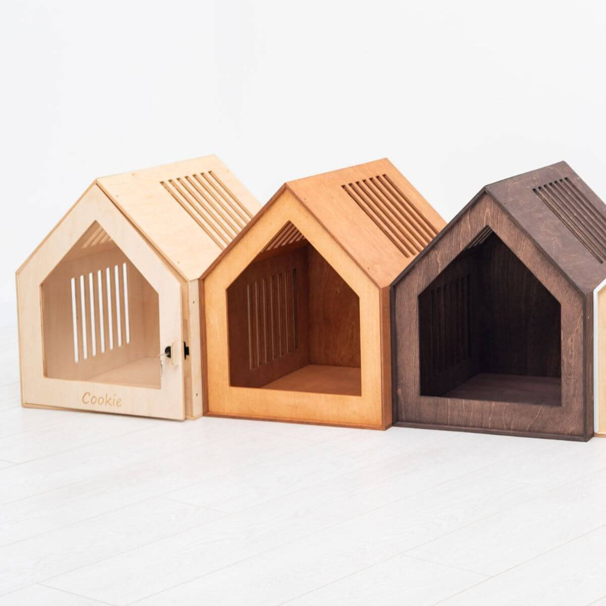 Indoor wooden dog house configuration