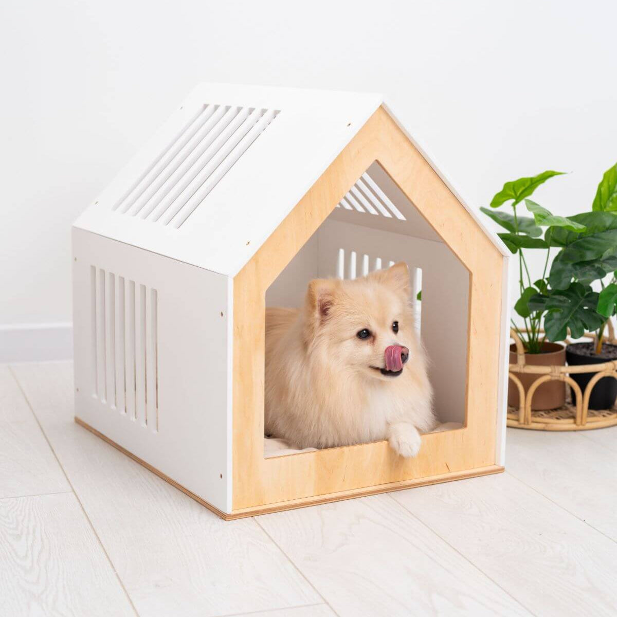 Wooden dog house interior detail