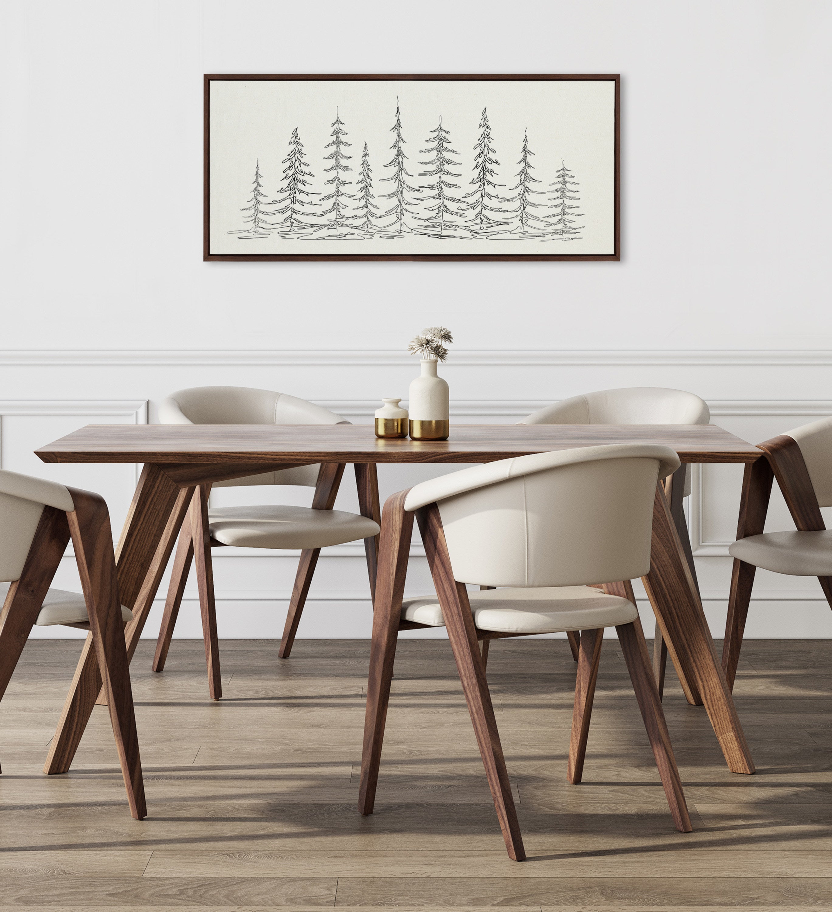 Sylvie Minimalist Evergreen Trees Framed Canvas Art