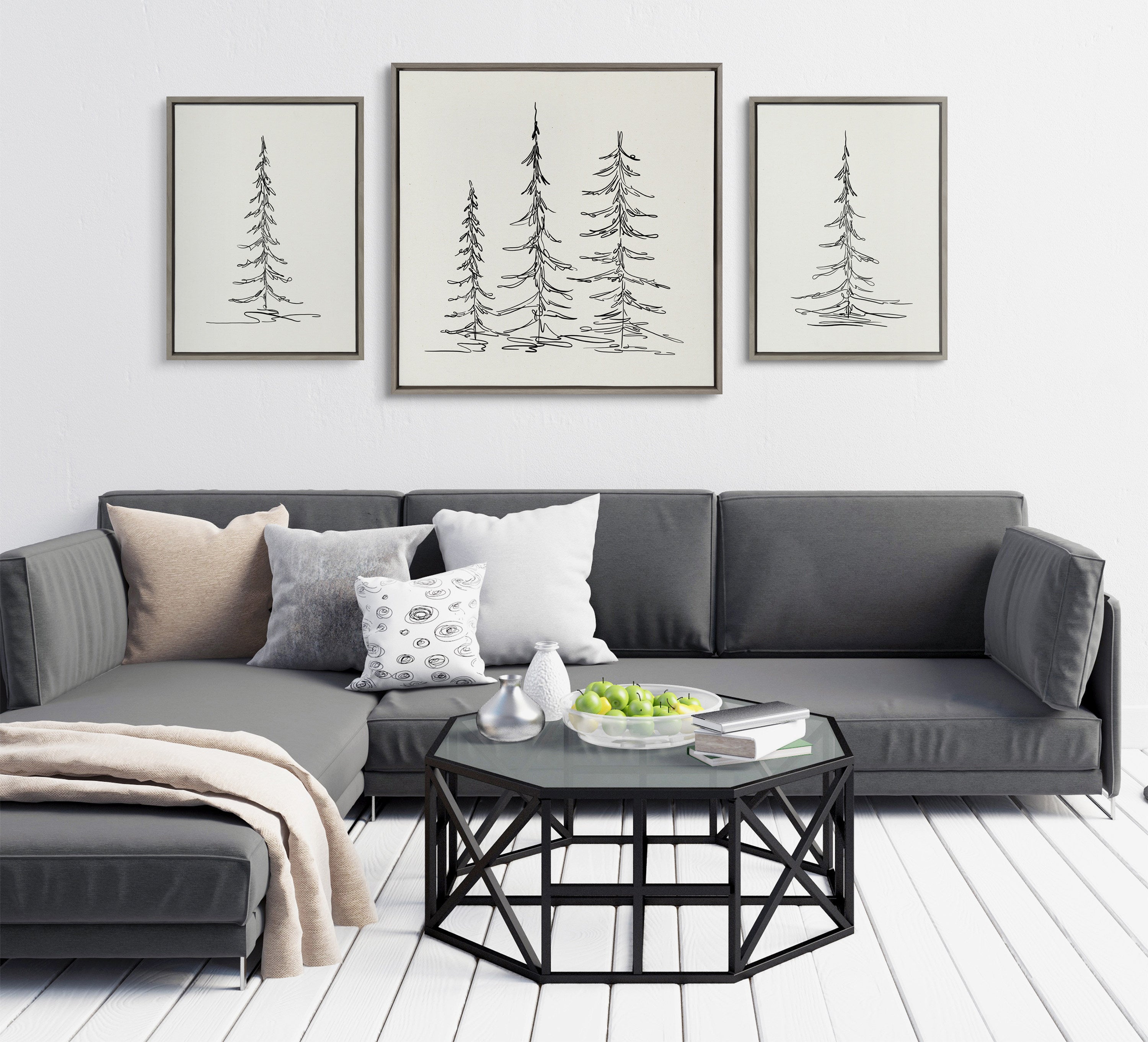 Sylvie Minimalist Evergreen Trees Framed Canvas Art