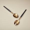 Mango wood and aged bronze serving utensil set