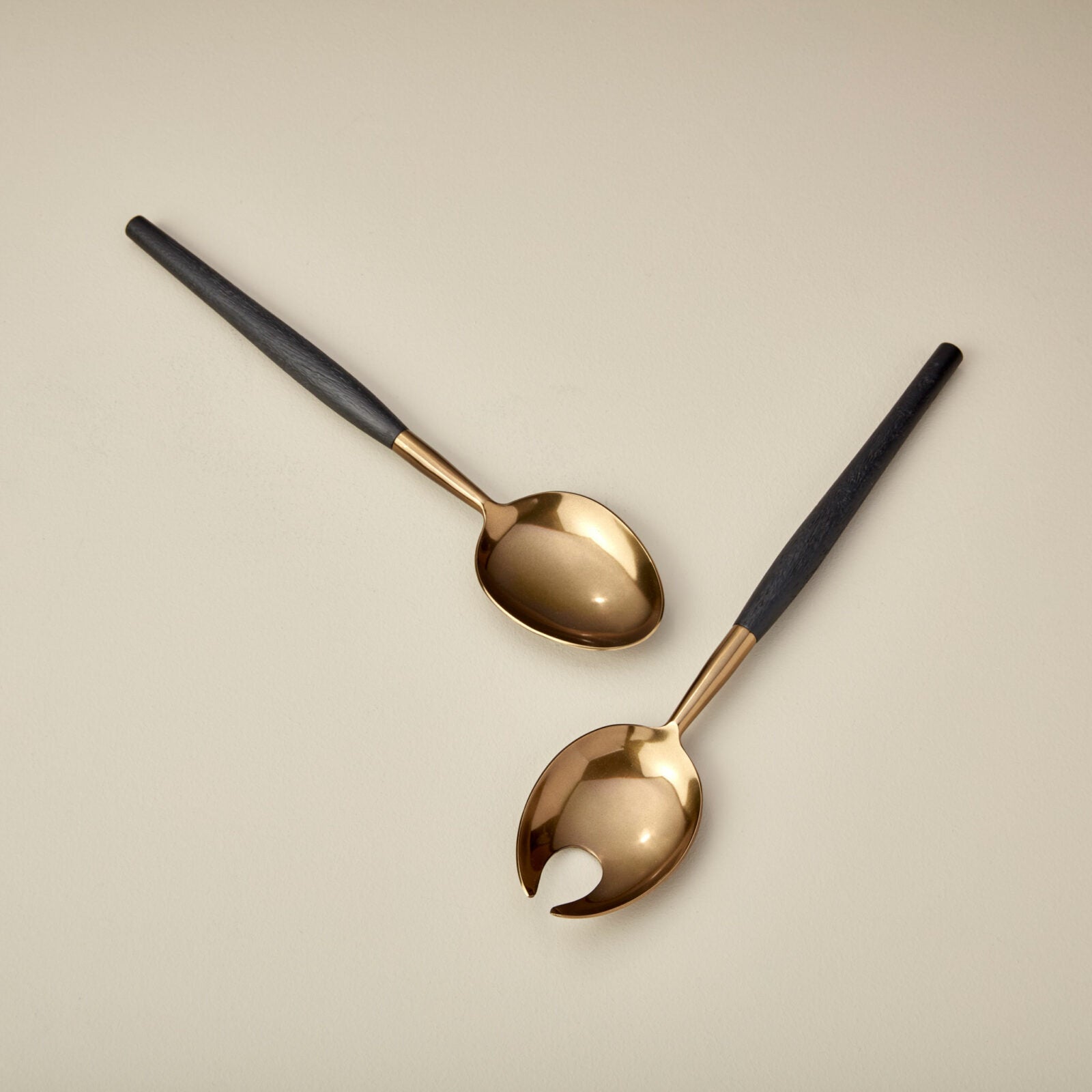 Mango wood and aged bronze serving utensil set