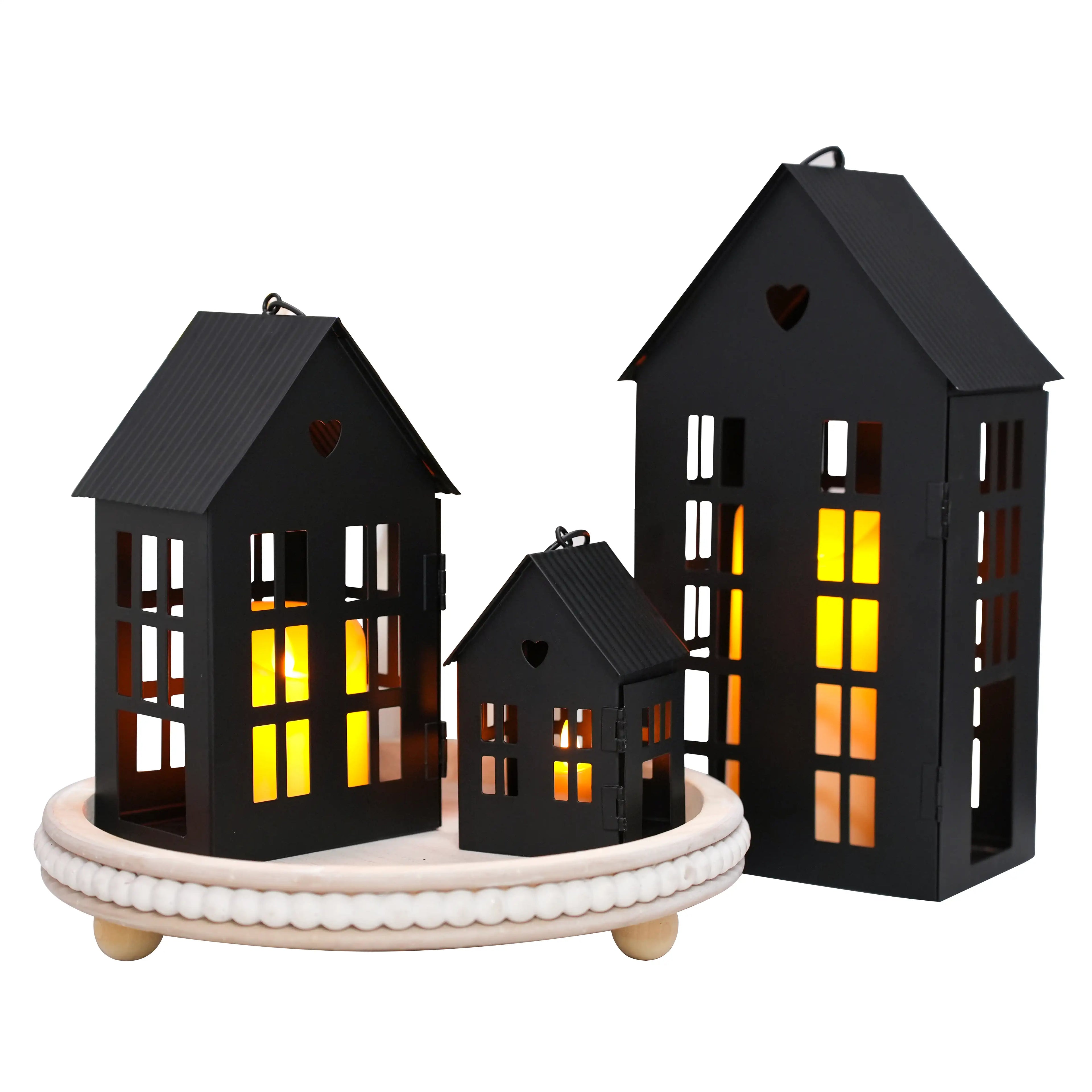 Village Farmhouse House Candle Holders — Set of 3 – alternate product view