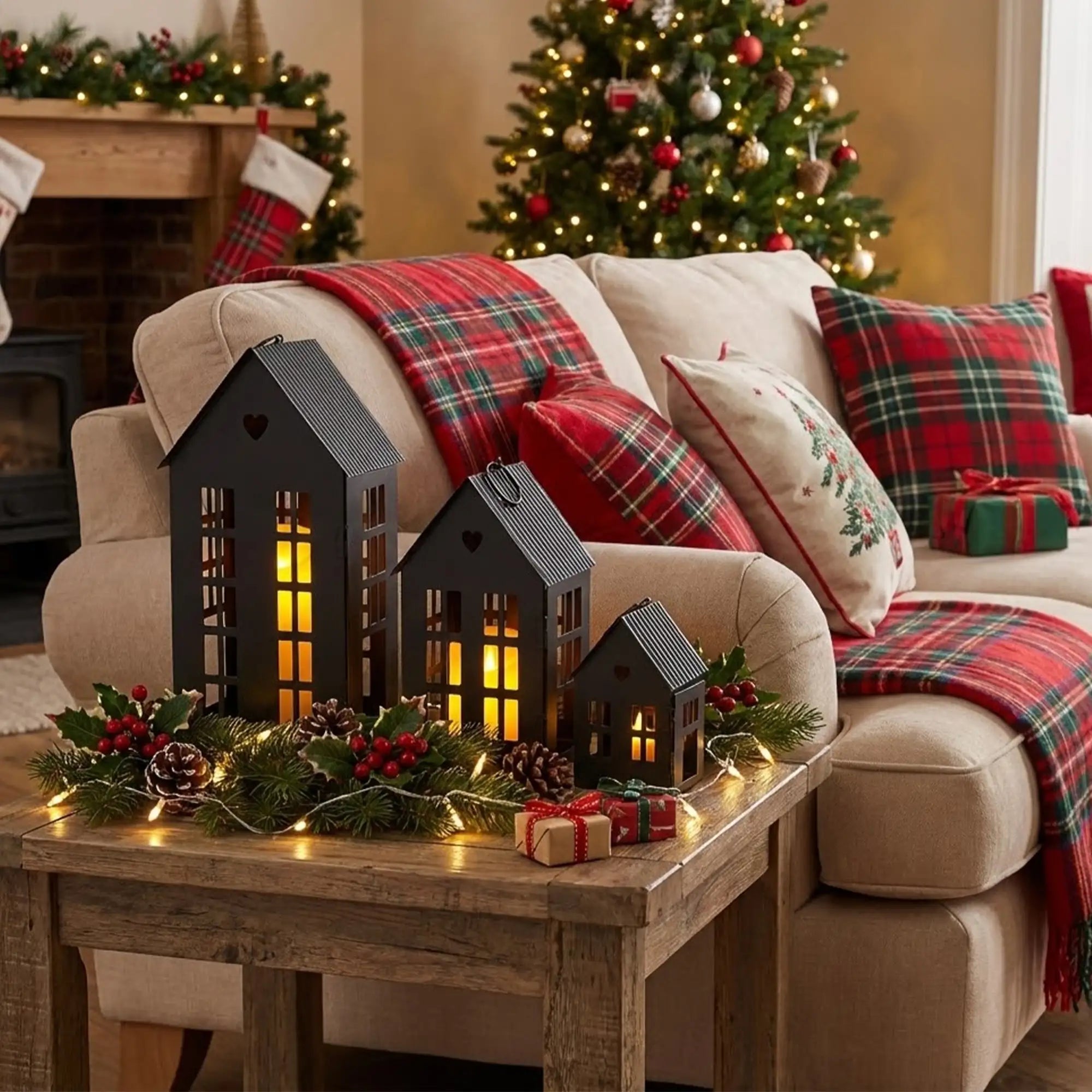 Village Farmhouse House Candle Holders — Set of 3 – alternate product view