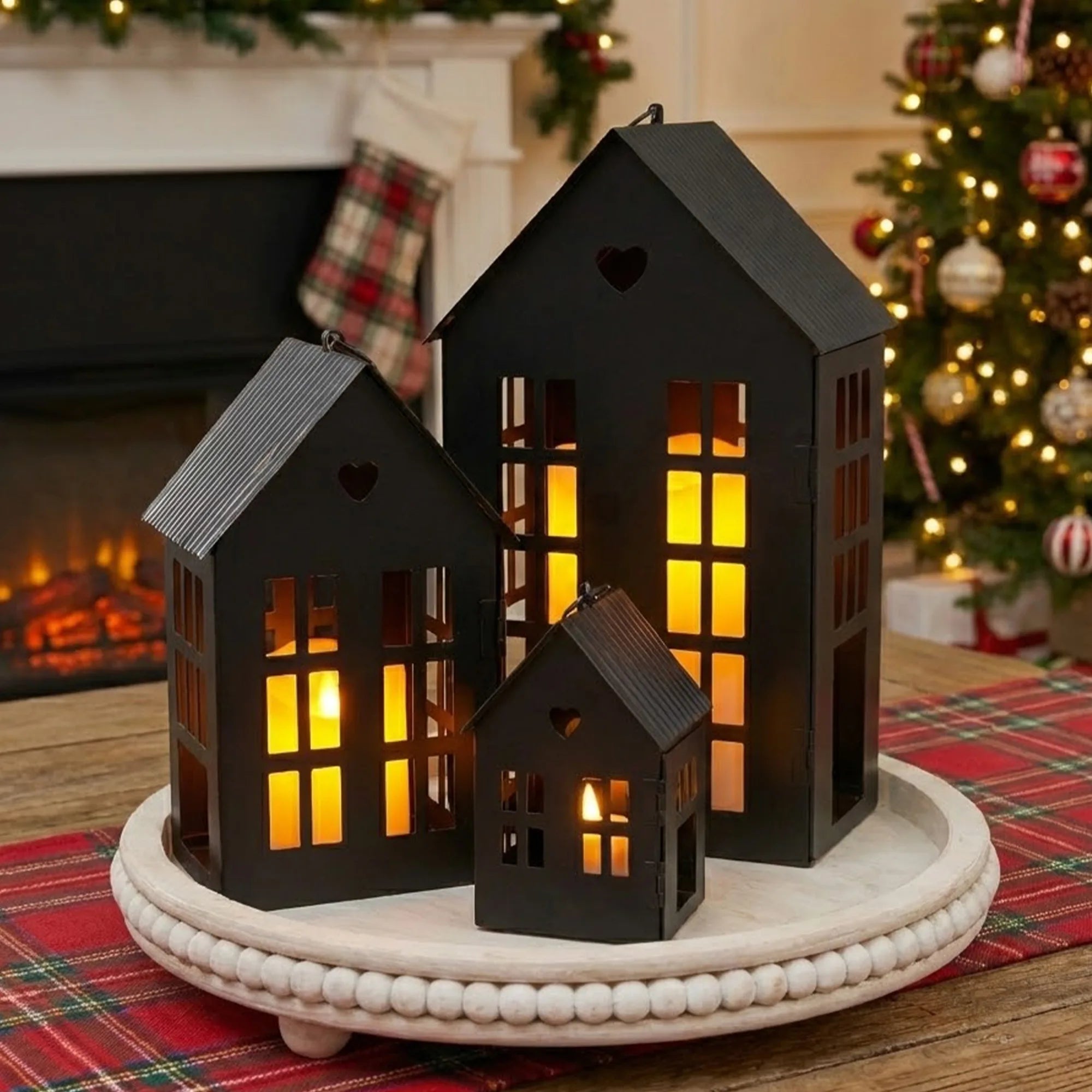 Village Farmhouse House Candle Holders — Set of 3 – alternate product view
