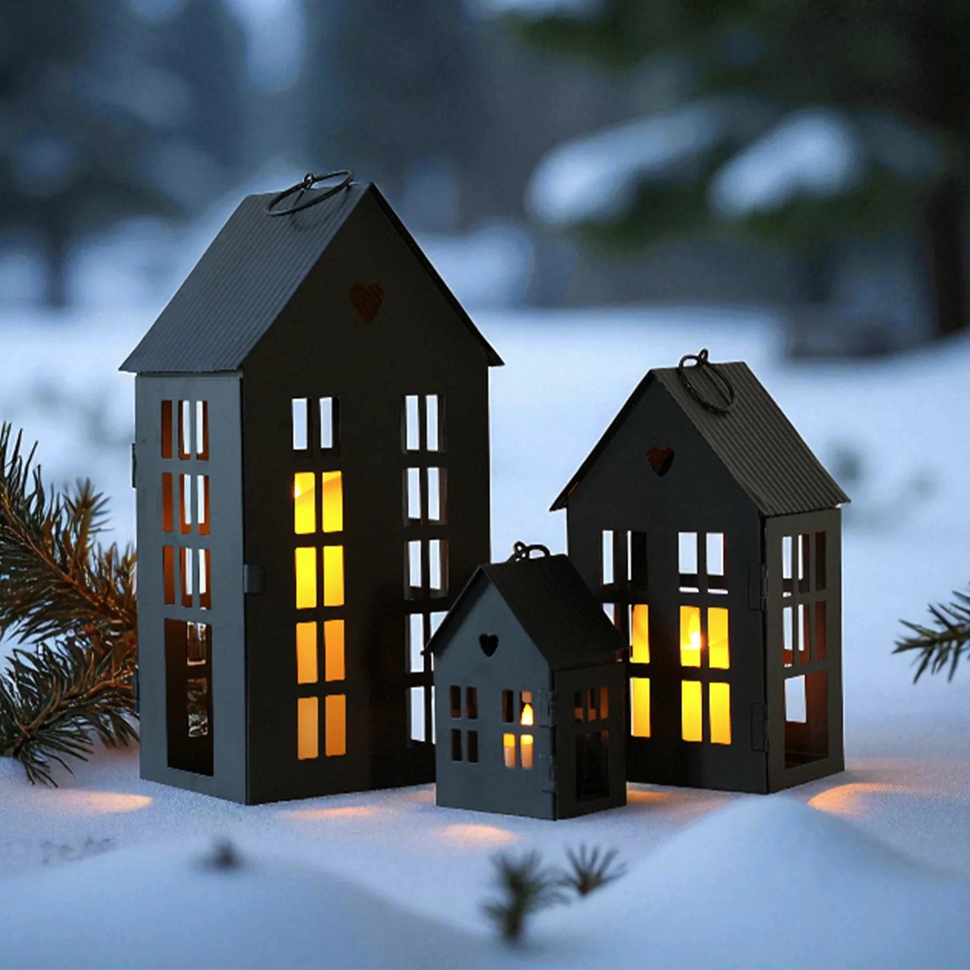 Village Farmhouse House Candle Holders — Set of 3 – alternate product view