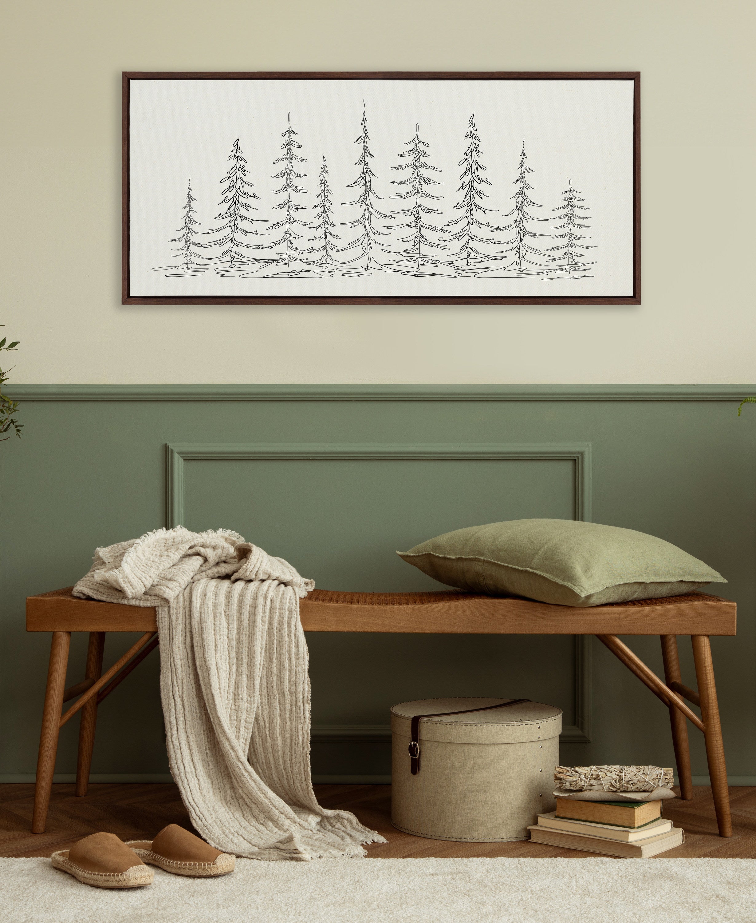 Sylvie Minimalist Evergreen Trees Framed Canvas Art