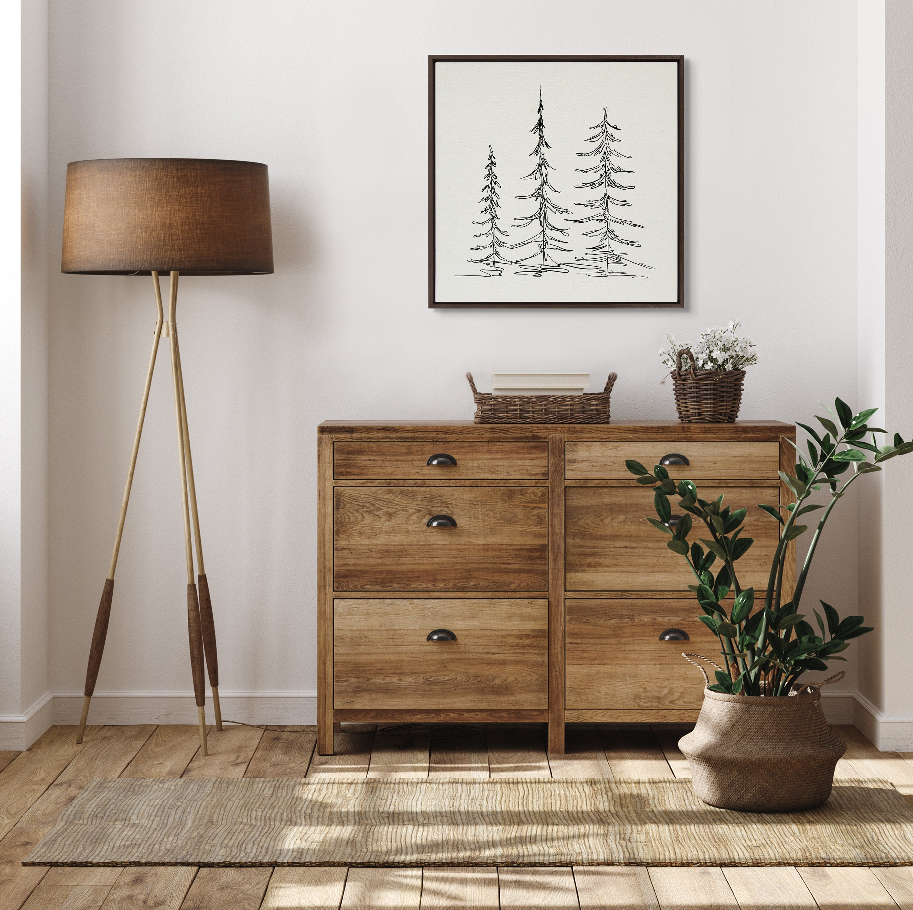 Sylvie Minimalist Evergreen Trees Framed Canvas Art